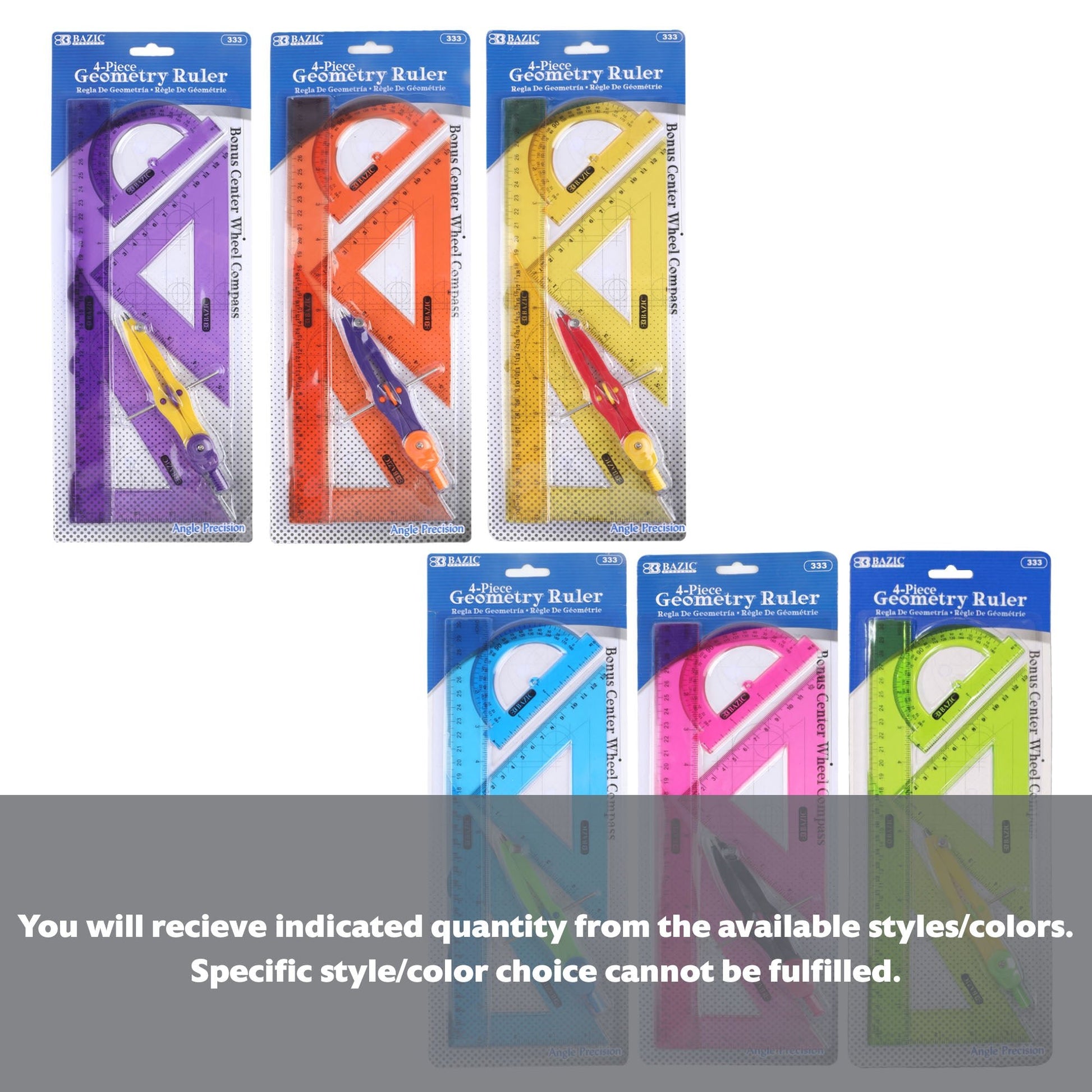 4-Piece Geometry Ruler Combination Sets w/ Center Wheel Compass - BZBox