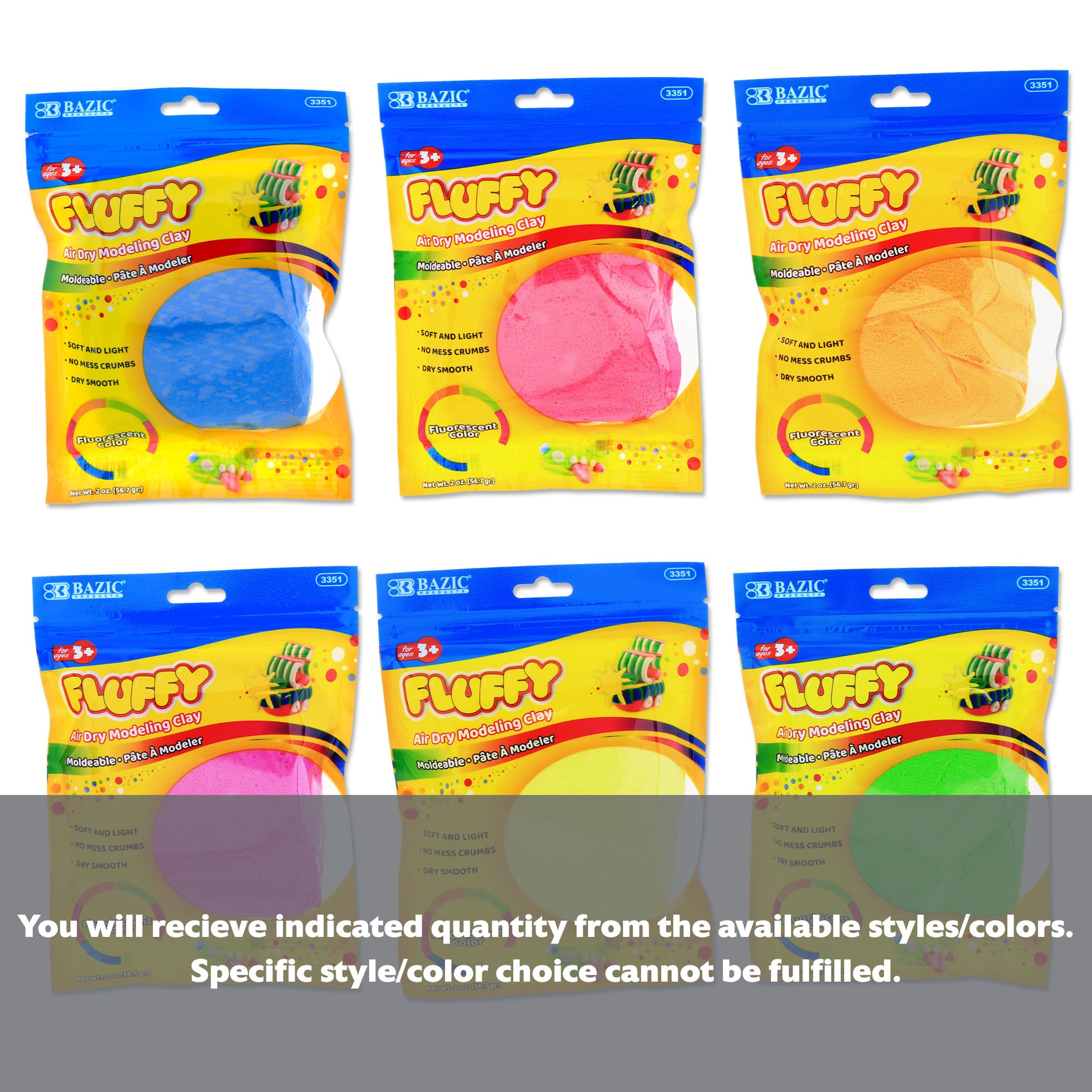 2 Oz. Fluorescent Colors Air Dry Modeling Clay