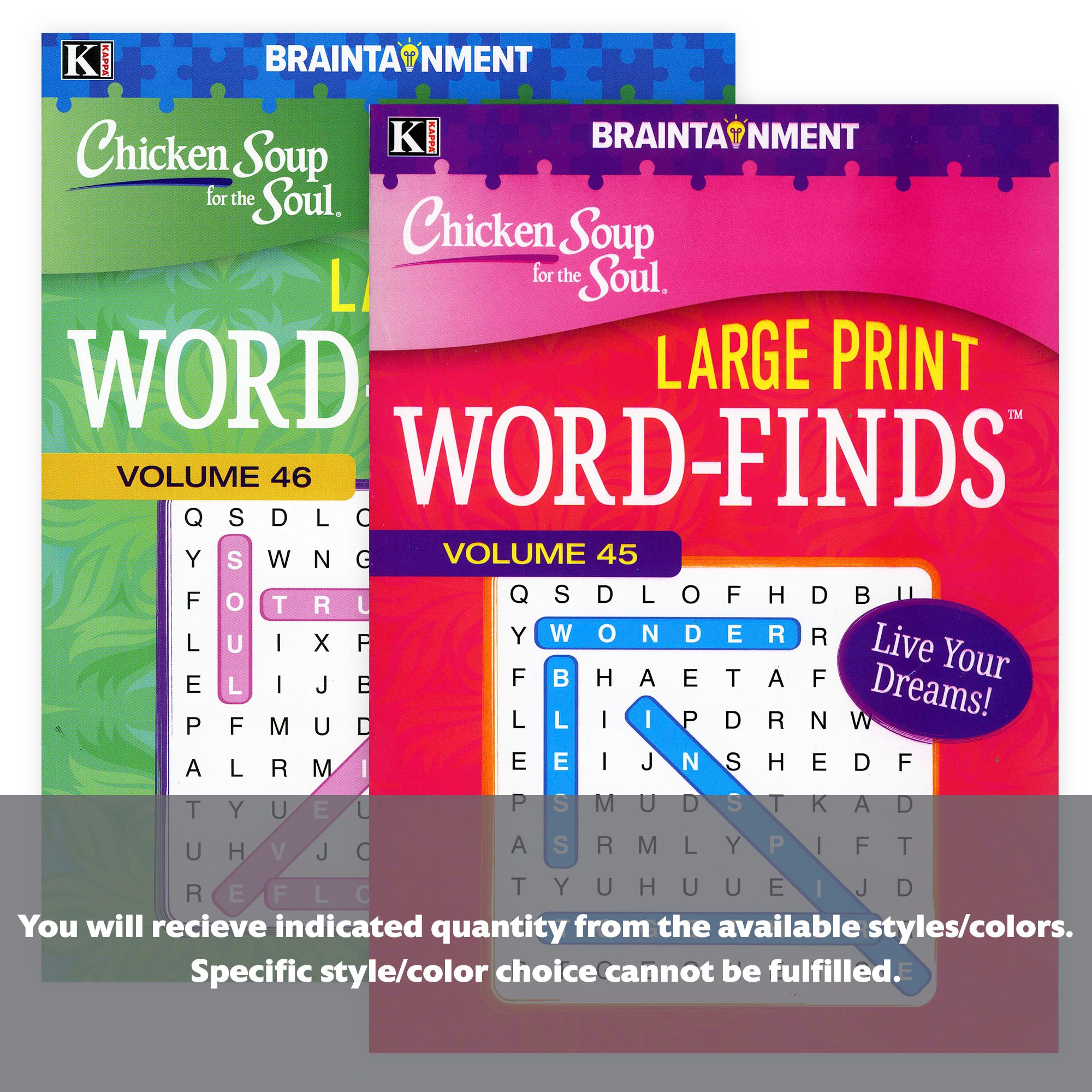 Large print KAPPA Chicken Soup For The Soul word finds puzzle book by Bazicstore featuring colorful cover and puzzle pages.
