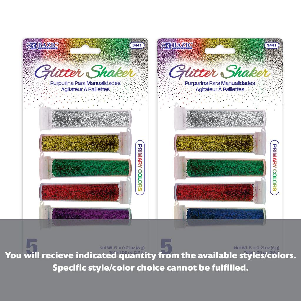 0.21 oz (6g) 5 Primary Color Glitter Shaker