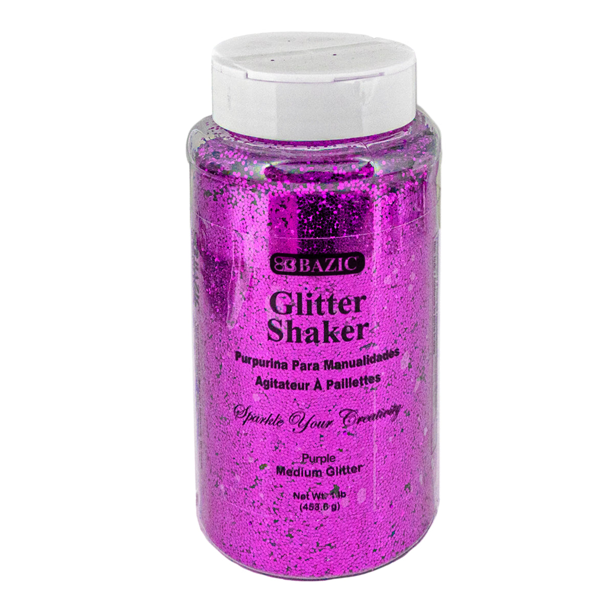 BAZIC 1lb purple glitter for crafts and decoration, featuring vibrant, sparkling purple shimmer in a 16 oz BYOB package.