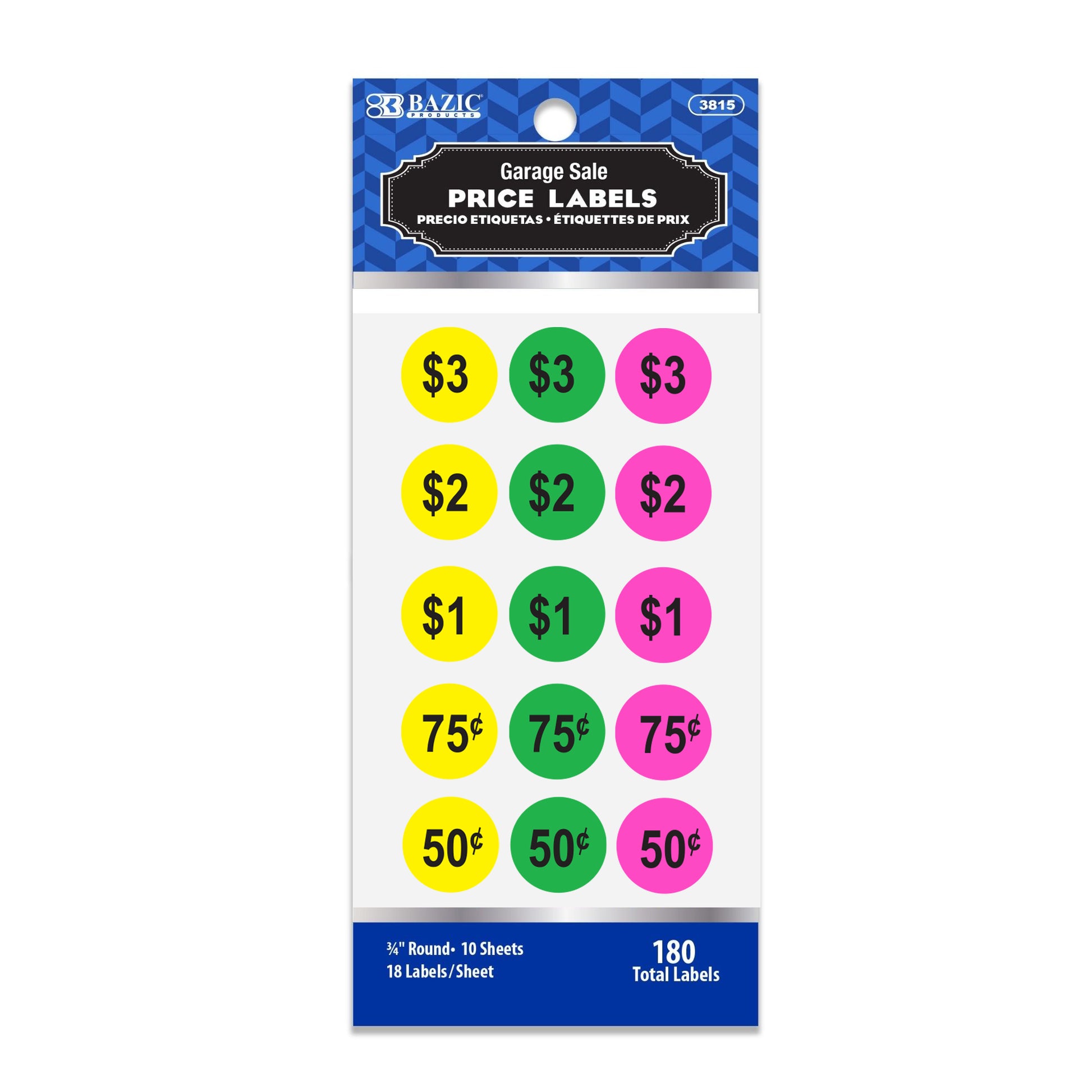 BAZIC BYOB garage sale label pack with 180 adhesive tags for organizing and marking items during sales or storage.