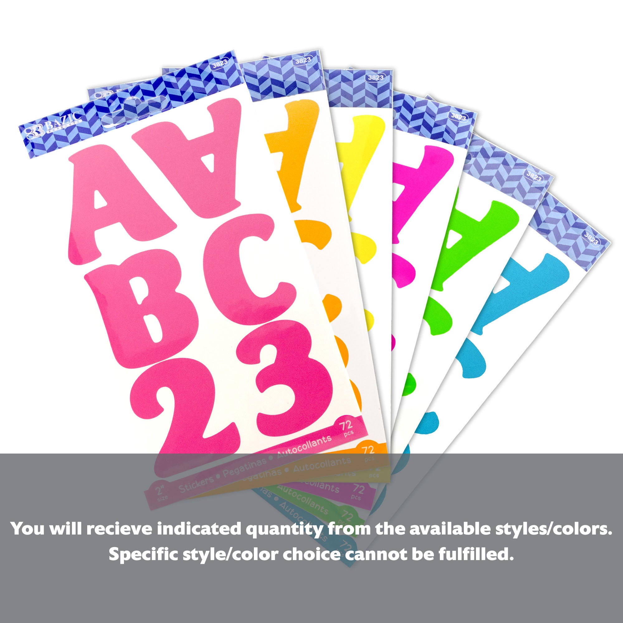2" Fluorescent Color Alphabet & Numbers Stickers (72/Pack)