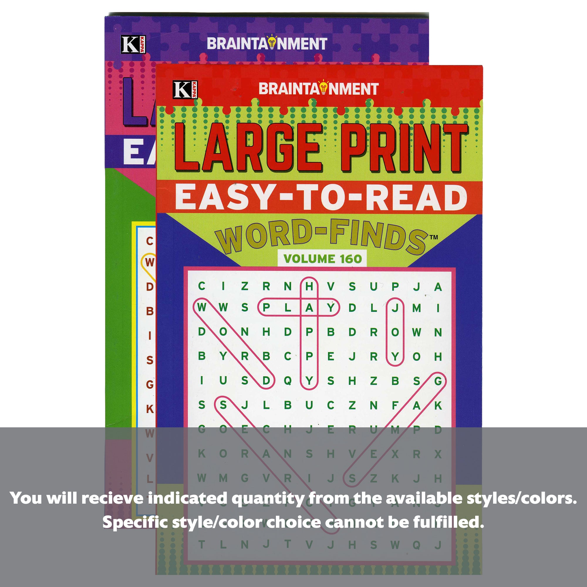 BAZIC KAPPA Easy To Read Word Finds BYOB digest size puzzle sheet with colorful word search grid and instructions.