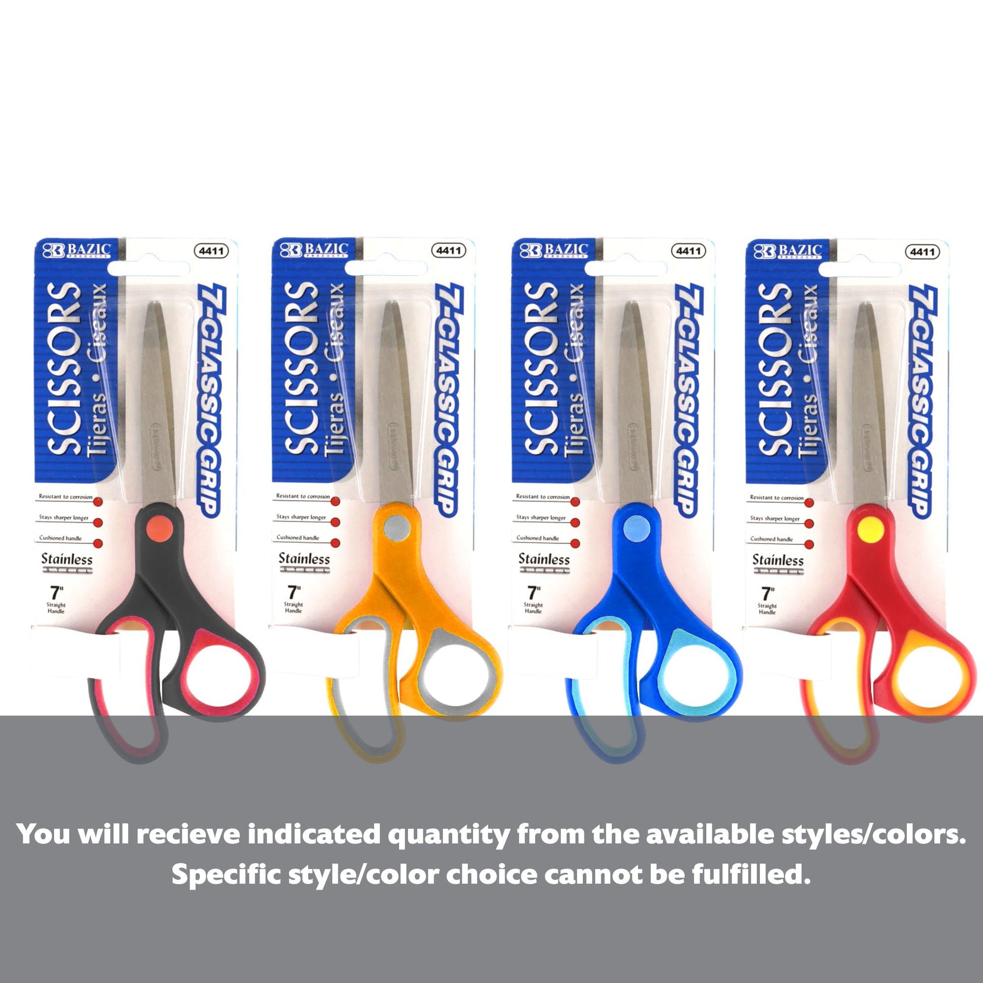 7-inch classic grip stainless steel scissors by Bazicstore, featuring a comfortable handle and sharp blades for precise cutting.