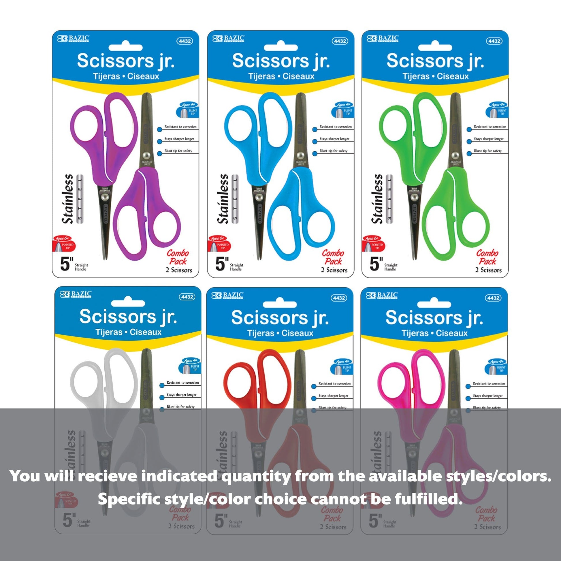 5" Blunt & Pointed Tip School Scissors (2/Pack)