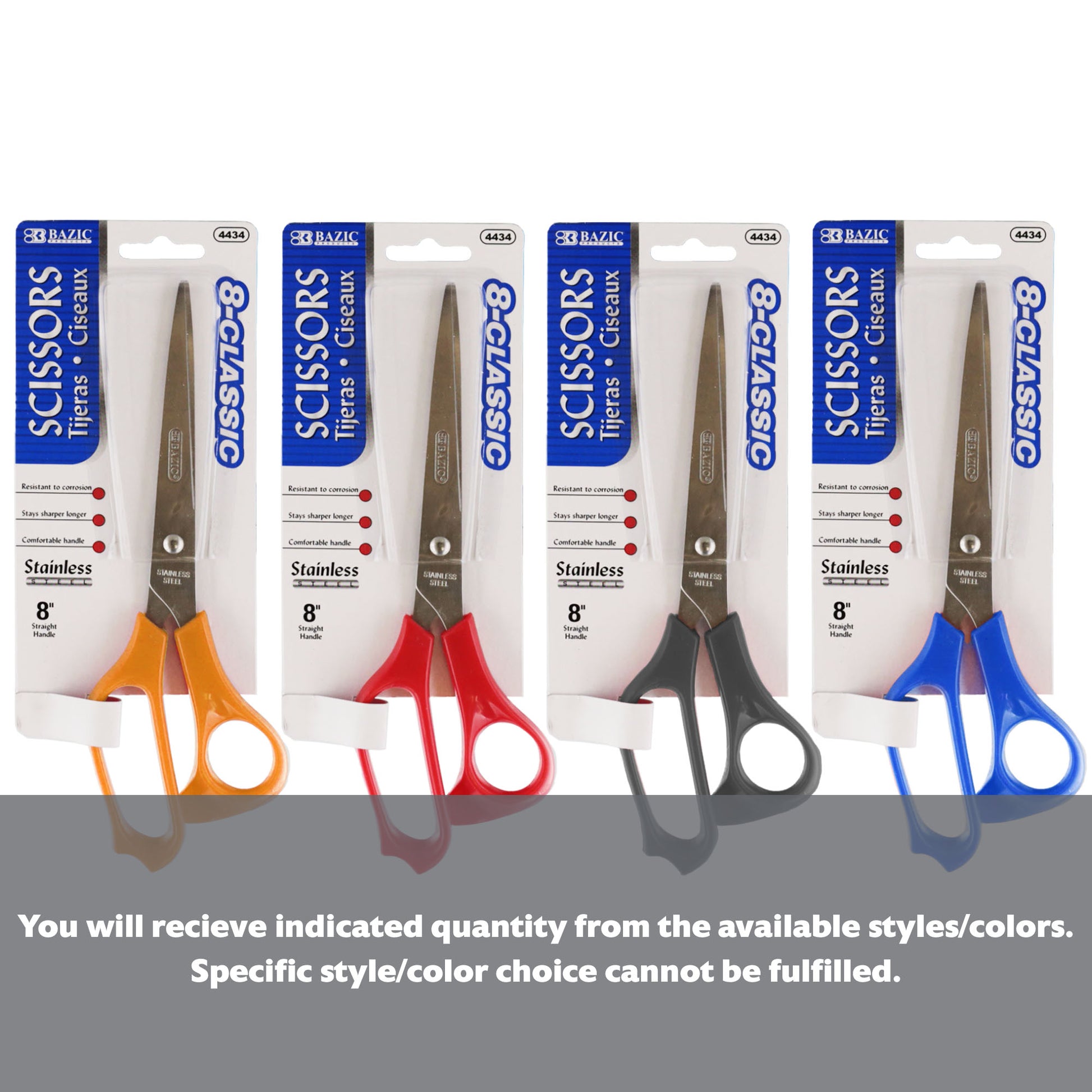 Pair of 8-inch classic stainless steel scissors by Bazicstore, featuring a BYOB design for versatile cutting tasks.