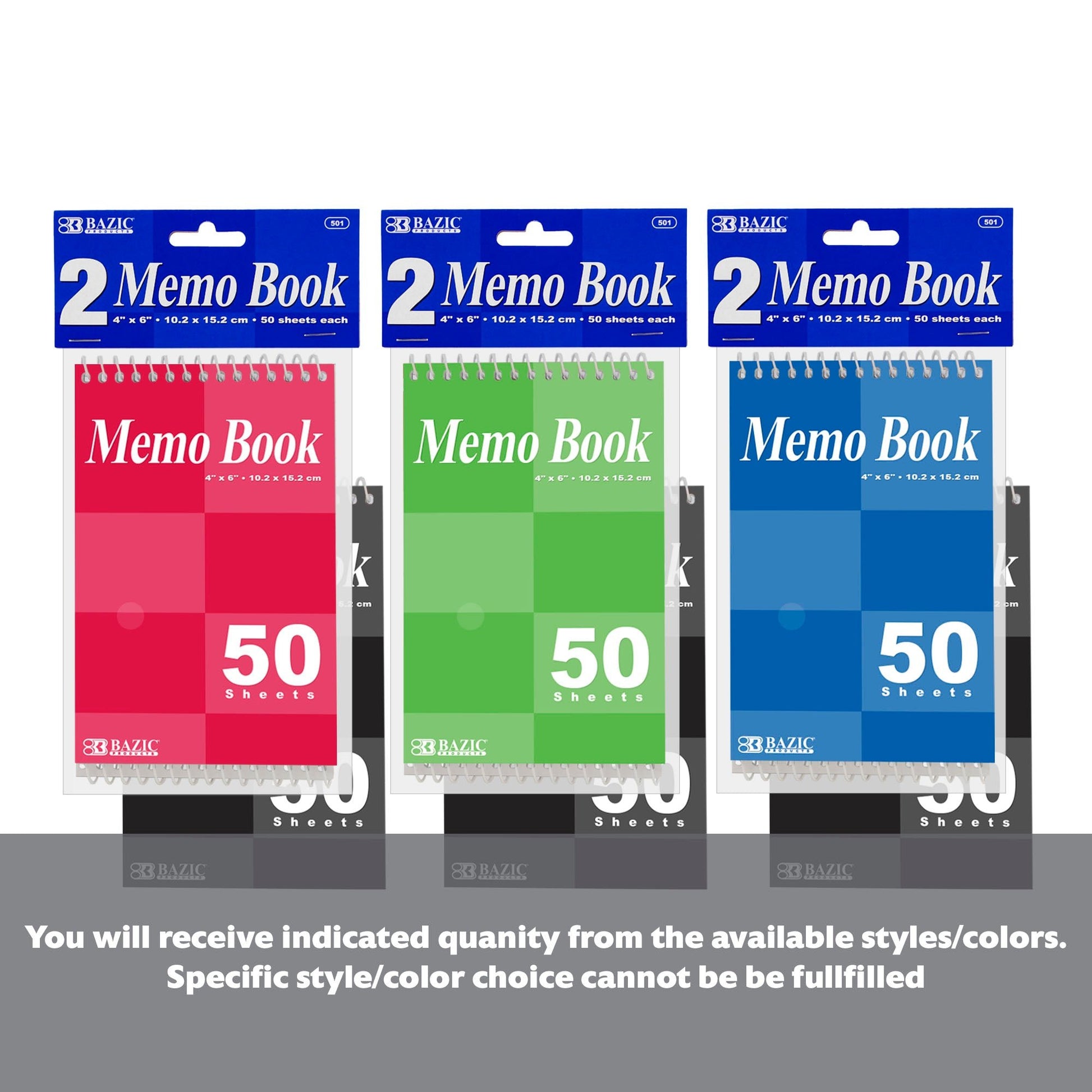 50 Ct. 4" X 6" Top Bound Spiral Memo Books (2/Pack)