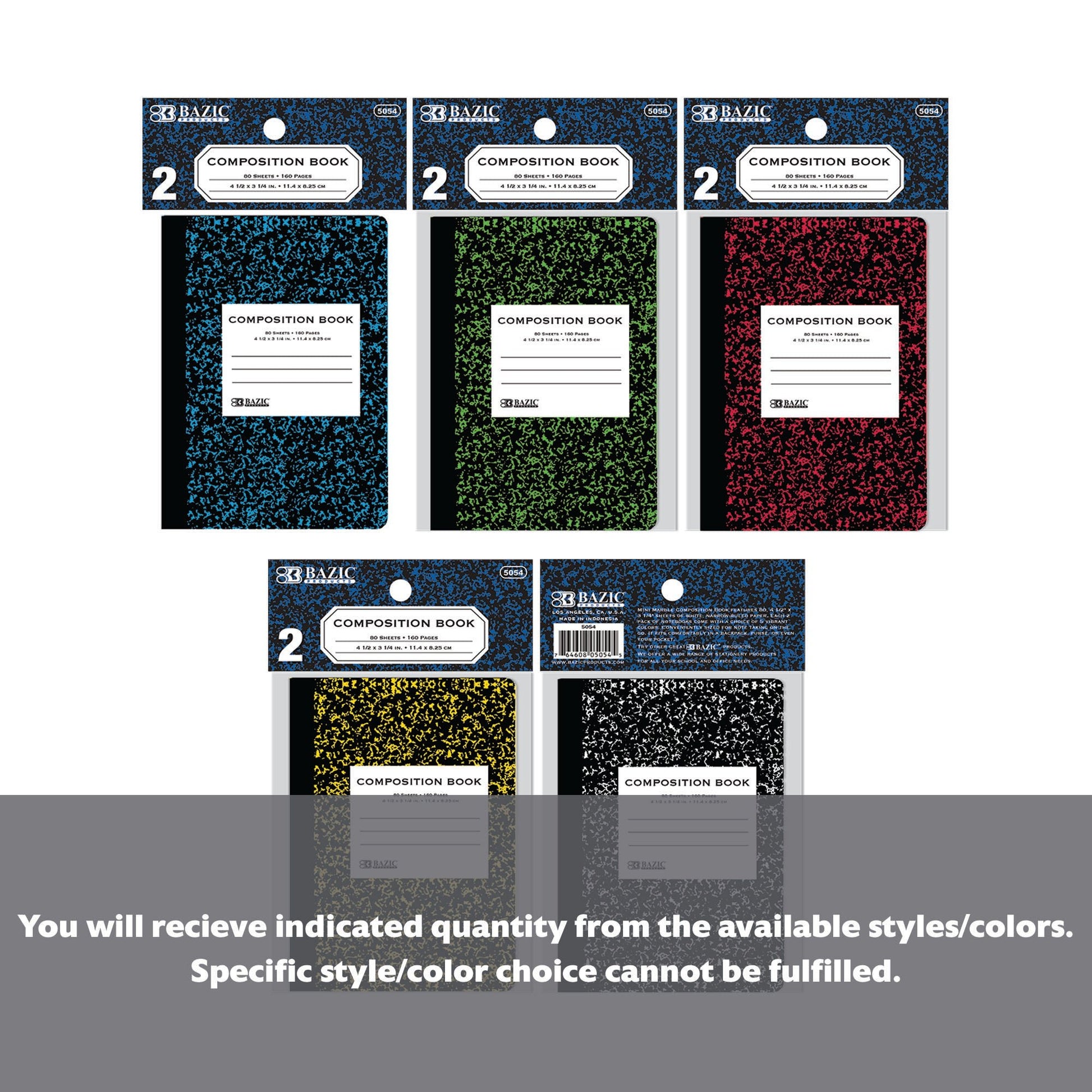 80 Ct. 4.5" x 3.25" Mini Marble Composition Book (2/Pack)