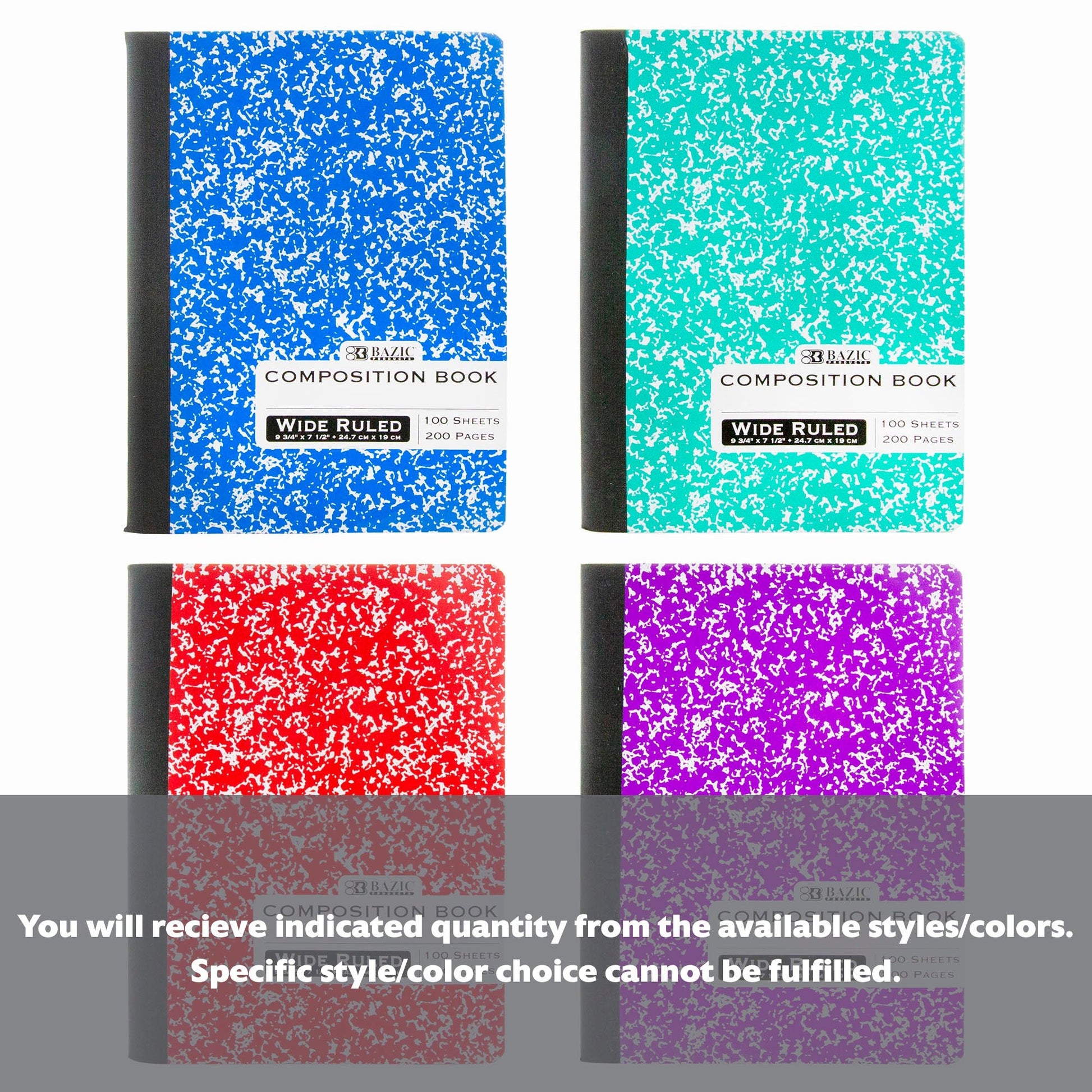 W/R 100 Ct. Assorted Color Marble Composition Book