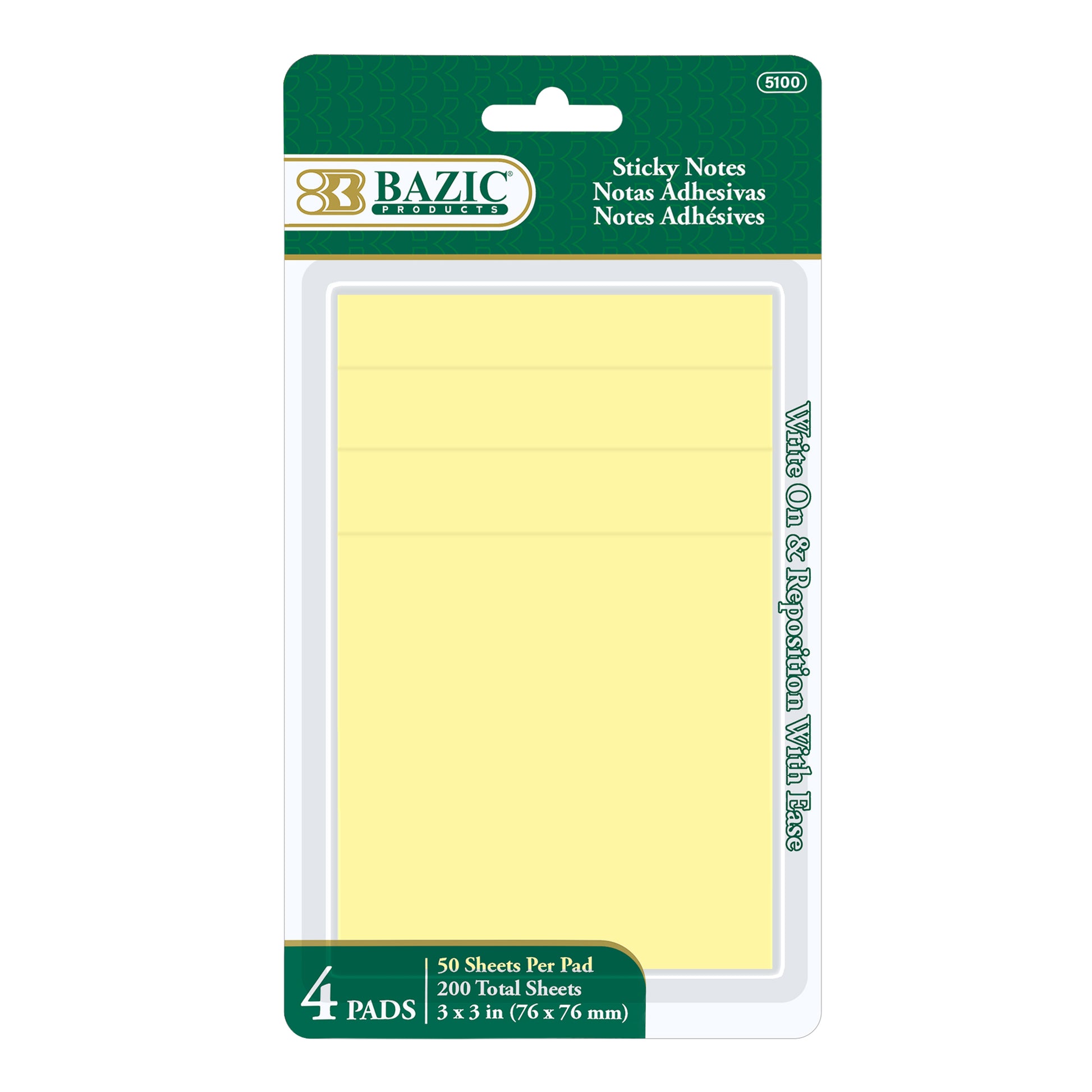 50 Ct. 3" X 3" Yellow Sticky Notes (4/Pack)