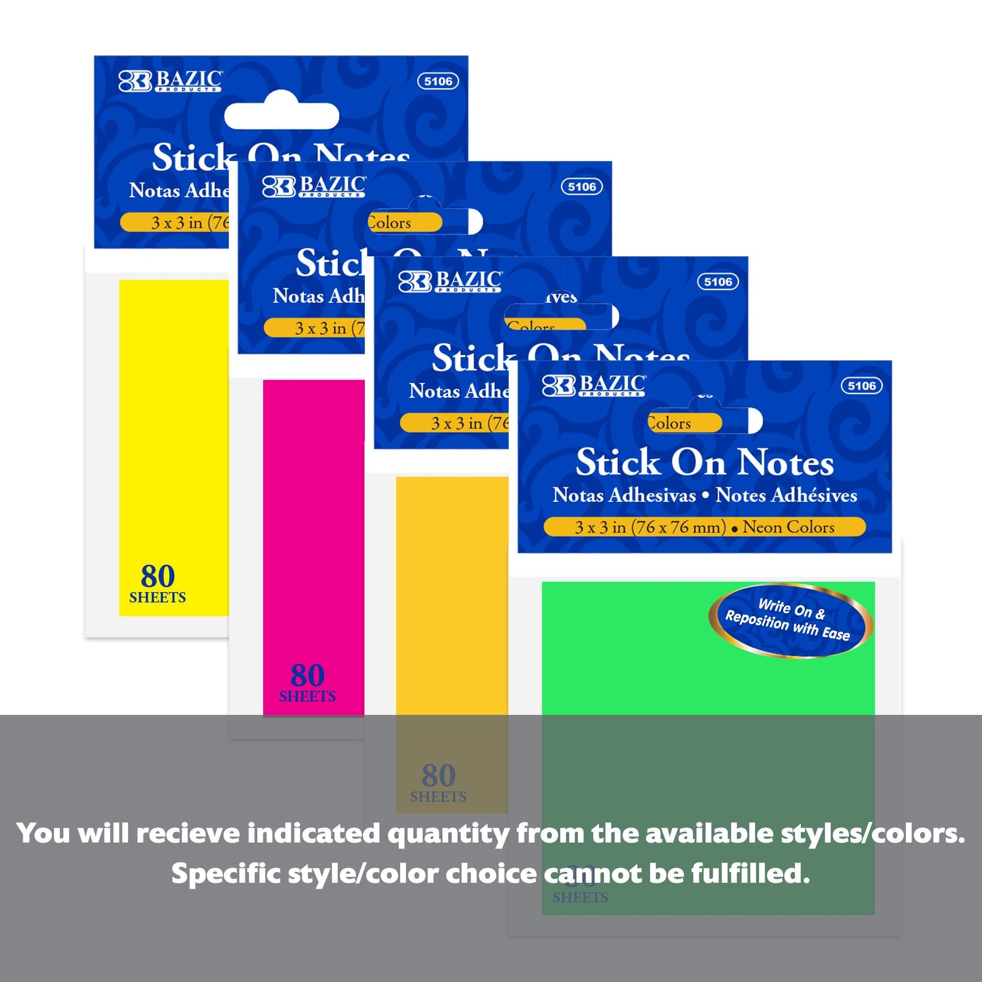 80 Ct. 3" X 3" Neon Sticky Notes