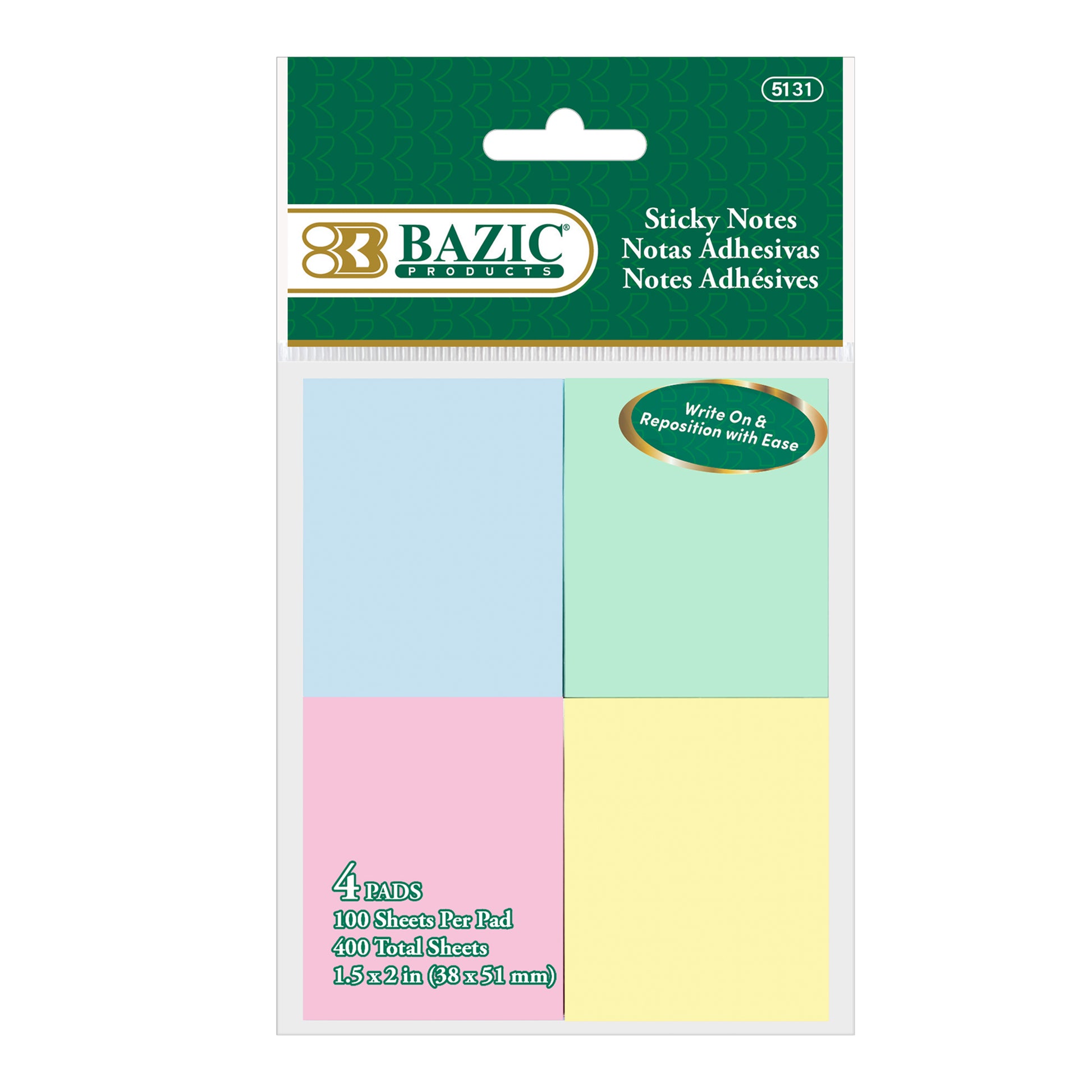 100 Ct. 1.5" X 2" Sticky Notes (4/Pack)