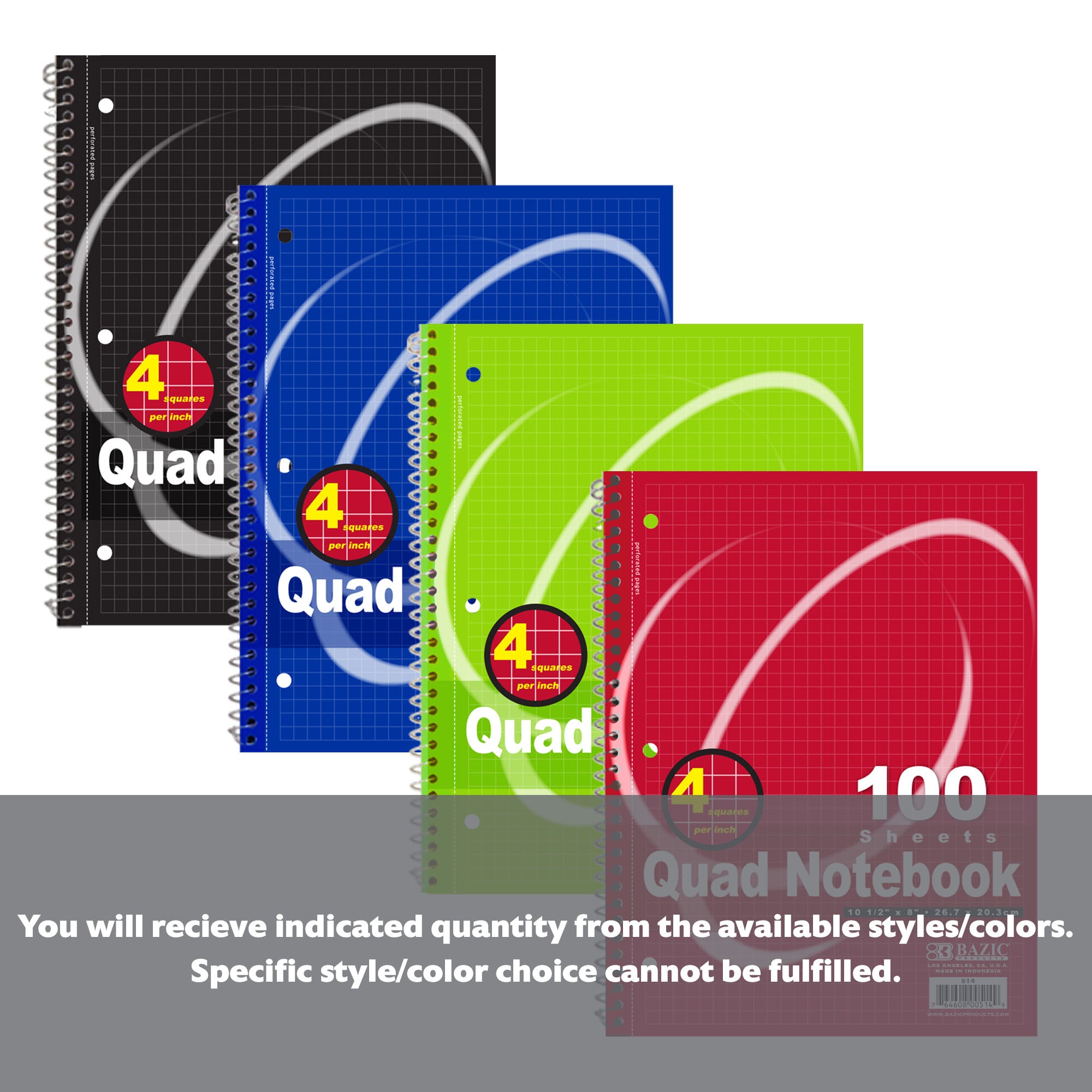 100 Ct. Quad-Ruled 4-1" Spiral Notebook