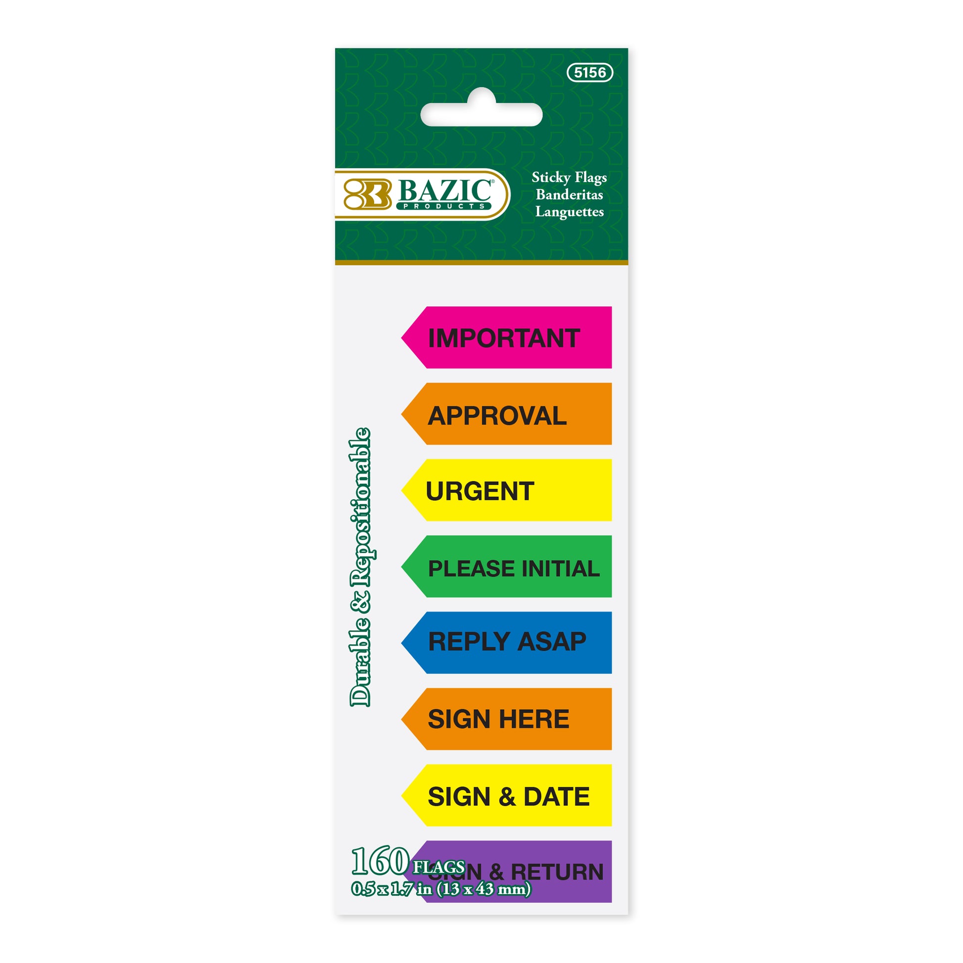 Set of 20 printed arrow flags in black and white, 0.5"x1.7", BYOB brand, ideal for marking or organizing documents.