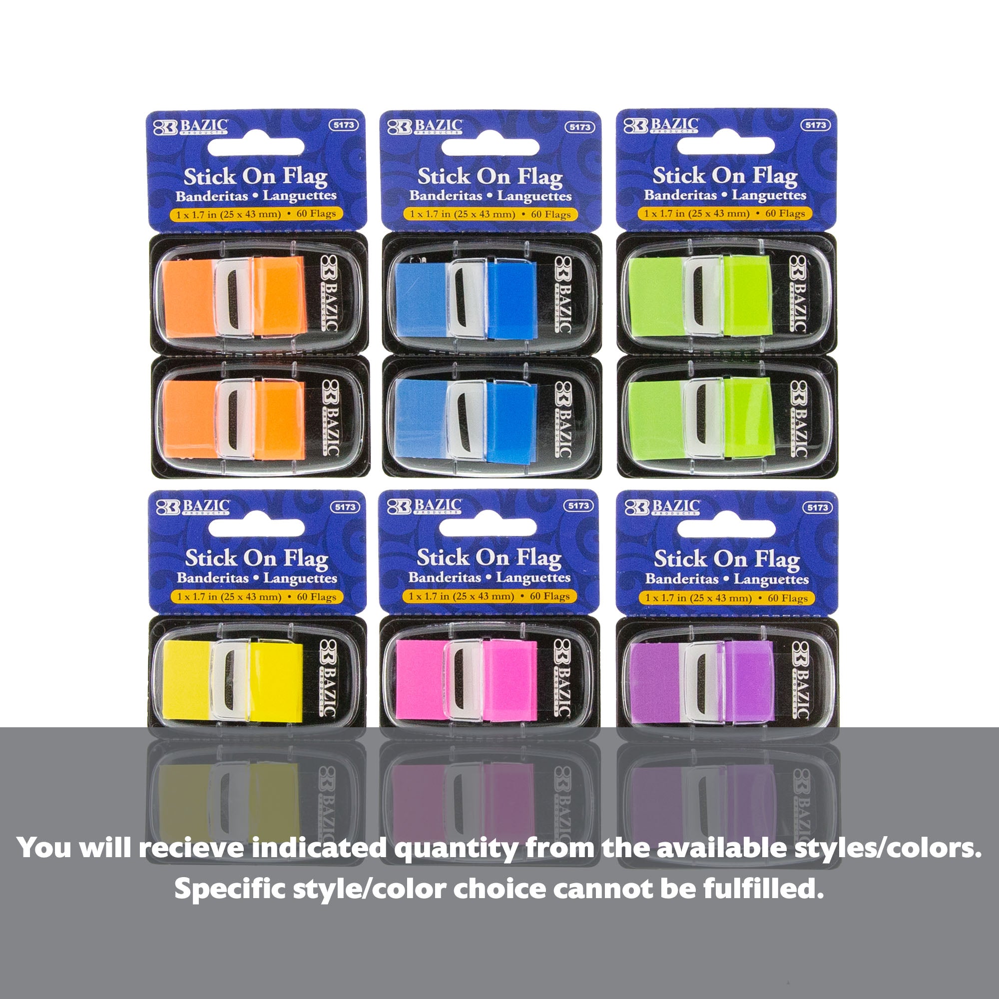 30 Ct. 1" x 1.7" Neon Color Standard Flags w/ Dispenser (2/Pack)
