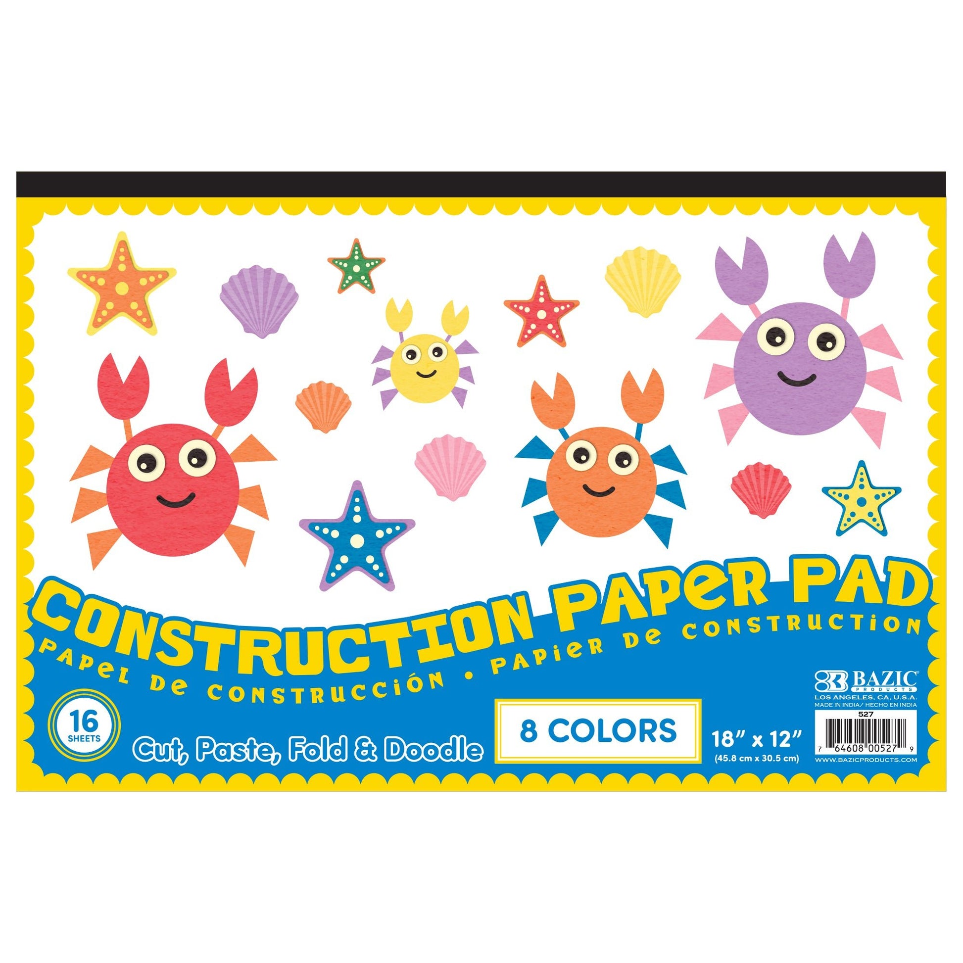 BAZIC 16-pack of 18x12-inch BYOB construction paper pad with colorful sheets for arts and crafts projects.