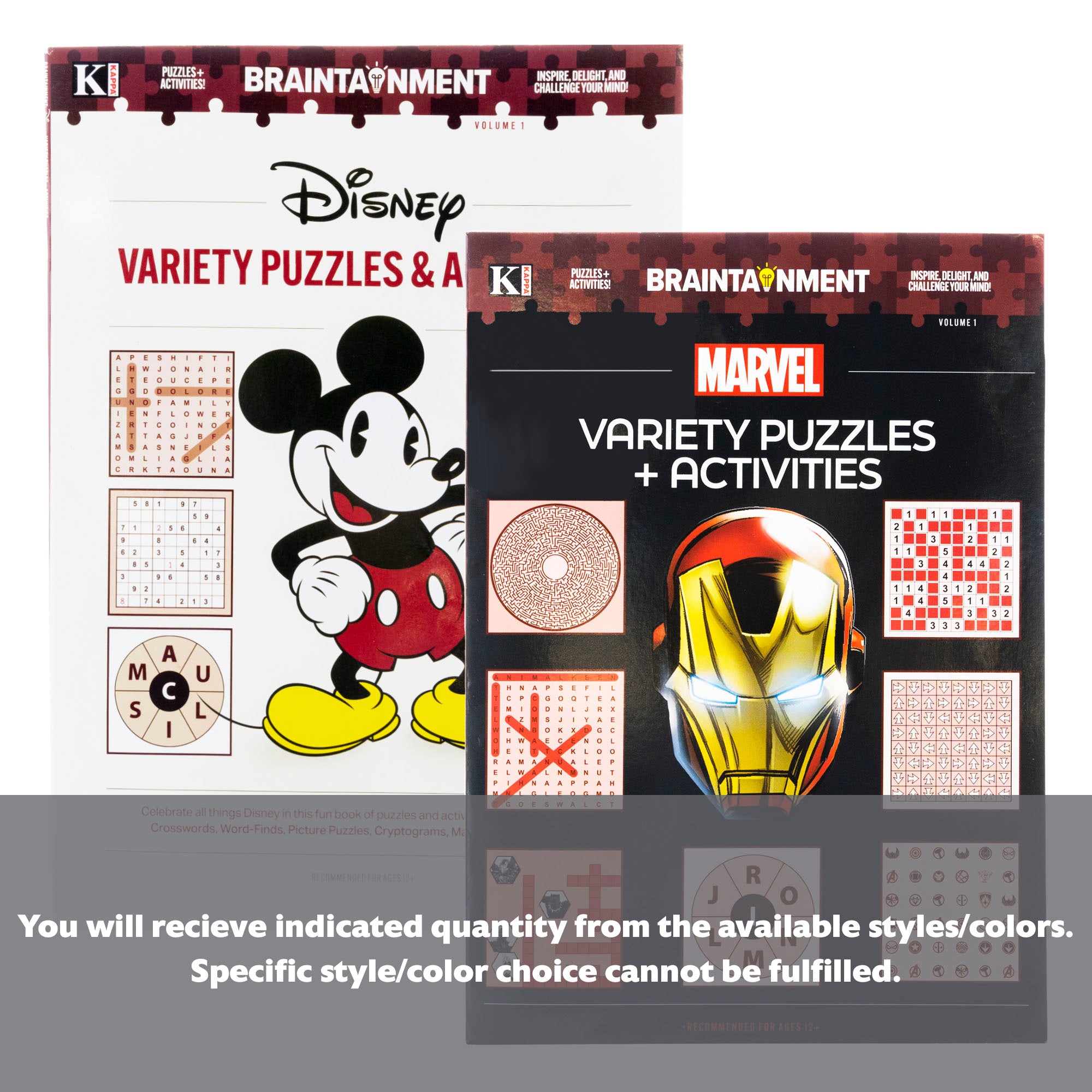 Set of Disney and Marvel themed puzzles and activity kits by BZBox featuring KAPPA design, ideal for kids' entertainment and creativity.
