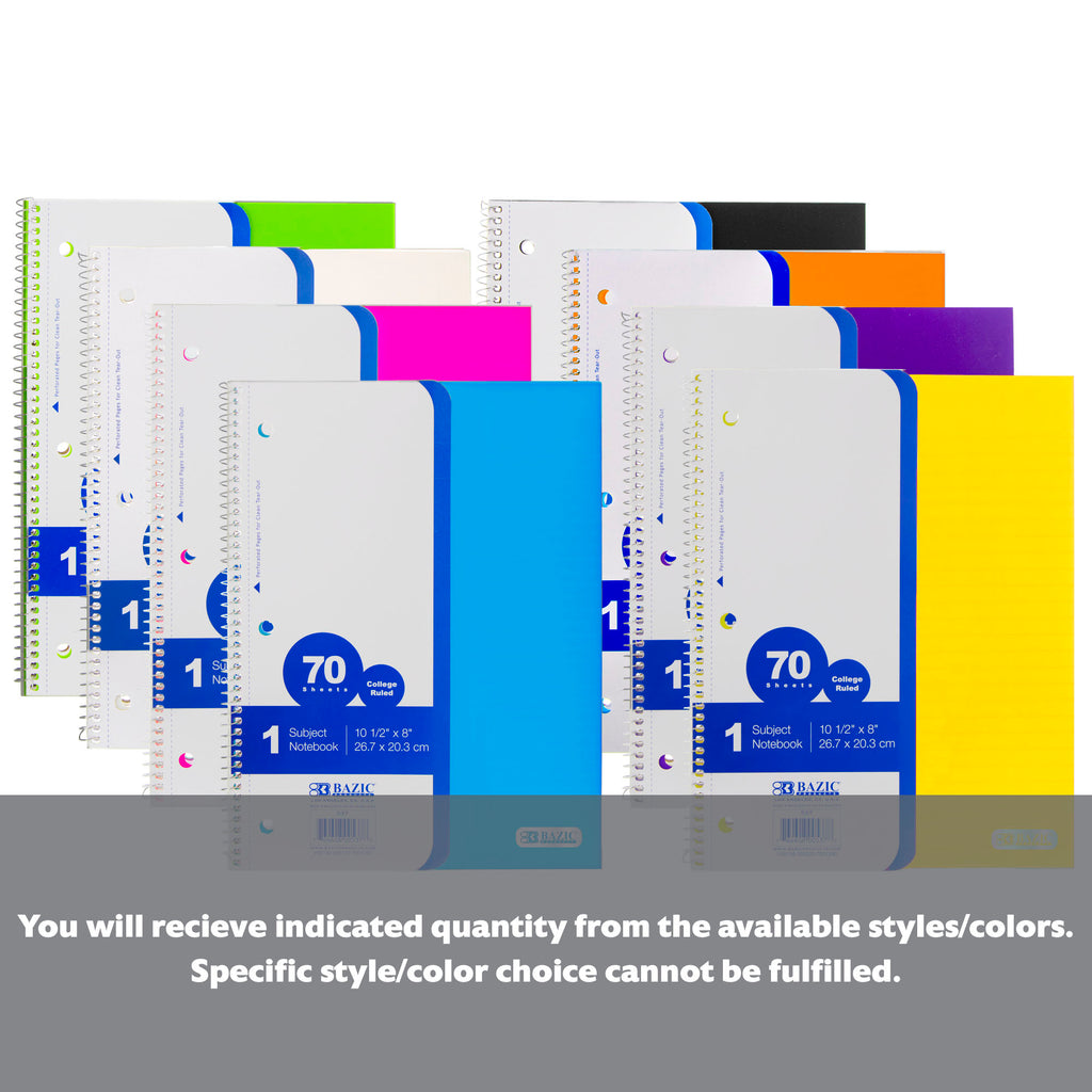 C/R 70 Ct. 1-Subject Poly Cover Spiral Notebook