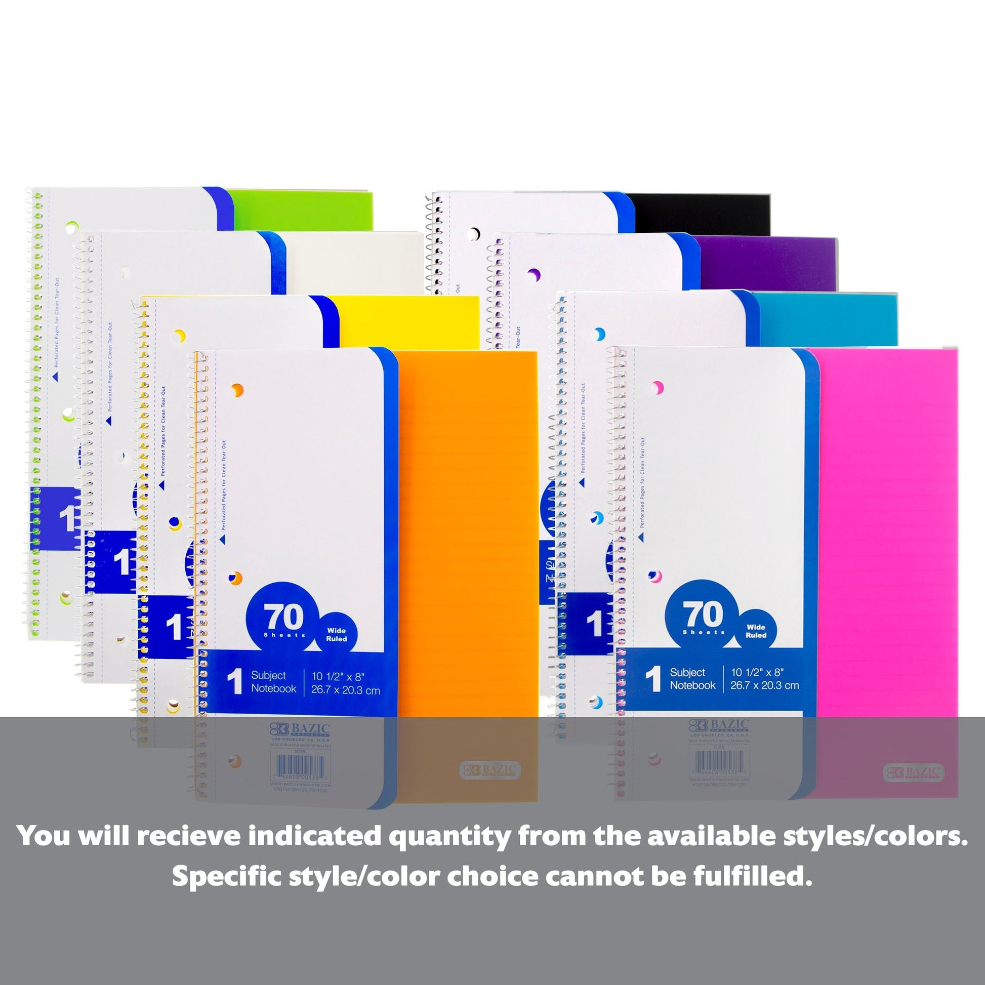 W/R 70 Ct. 1-Subject Poly Cover Spiral Notebook