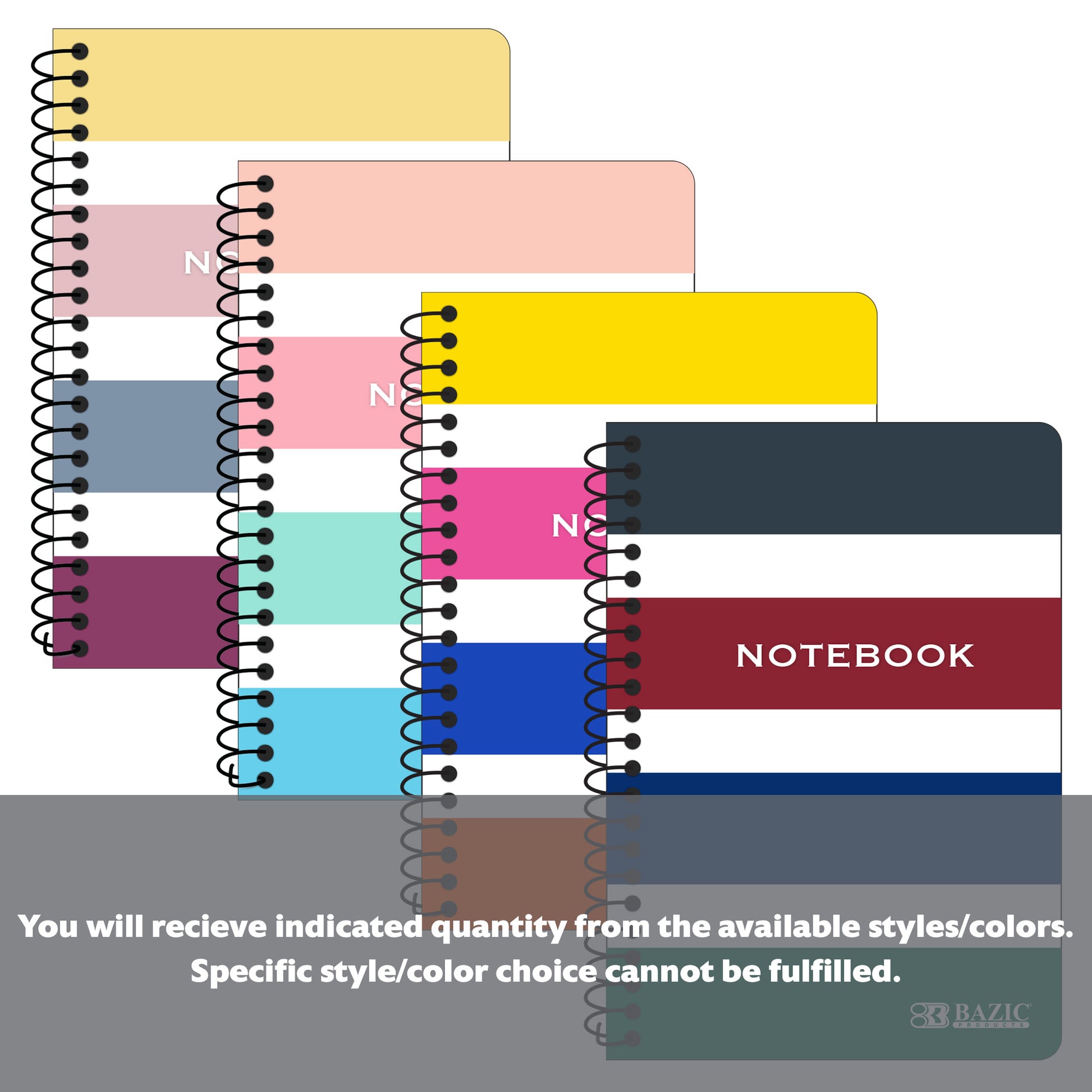 BAZIC 120-count 5x7 spiral notebook with BYOB cover, personal and assignment use, featuring black spiral binding and lined pages.