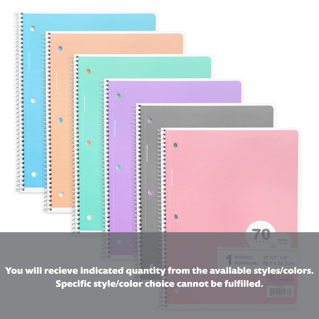 C/R 70 Ct. 1-Subject Pastel Spiral Notebook