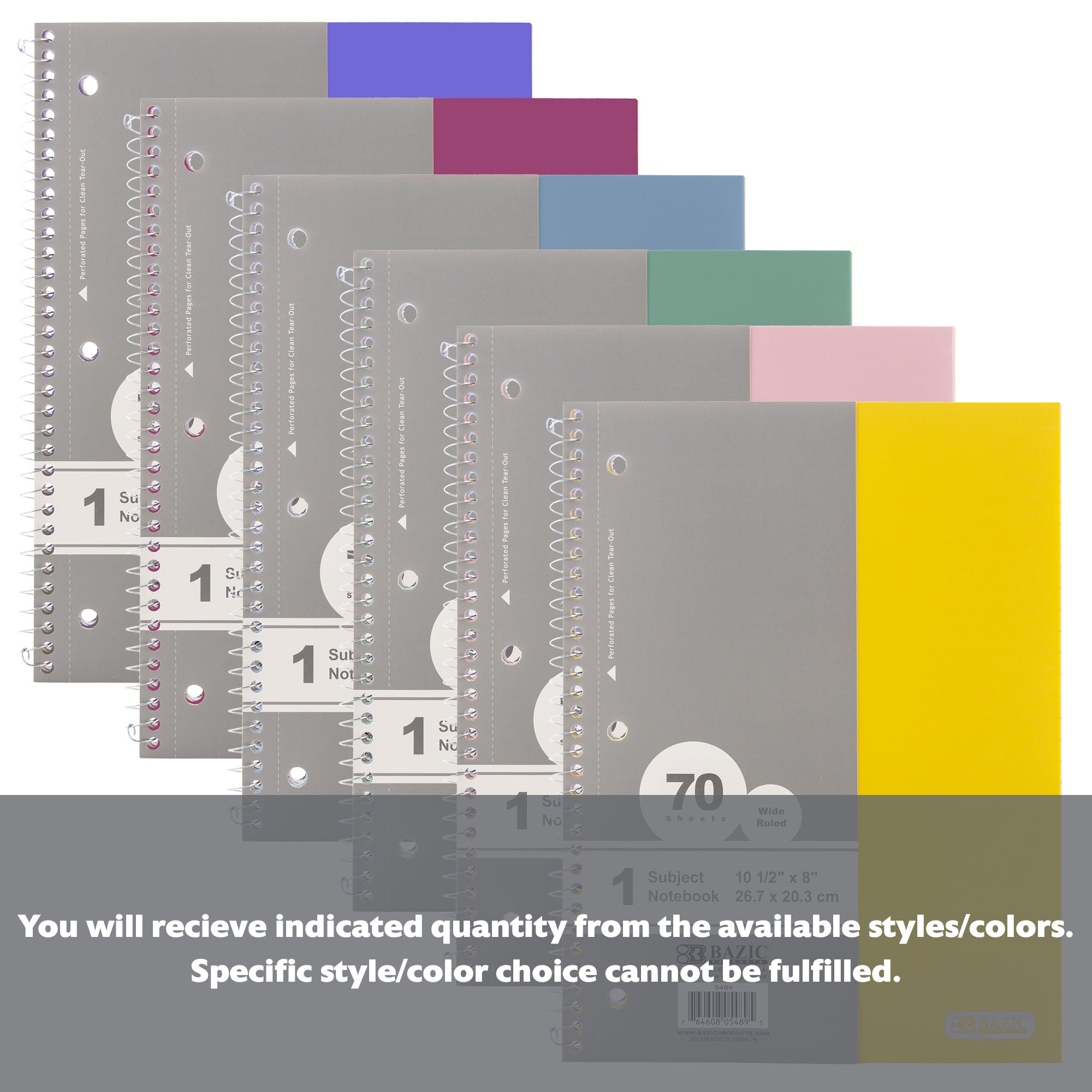 W/R 70 Ct. 1-Subject Morandi Poly Cover Spiral Notebook