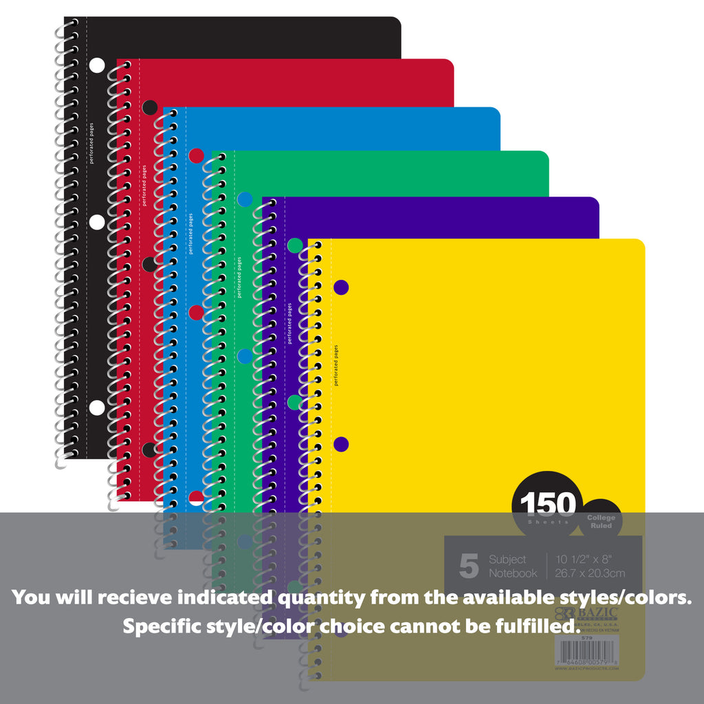 C/R 150 Ct. 5-Subject Spiral Notebook
