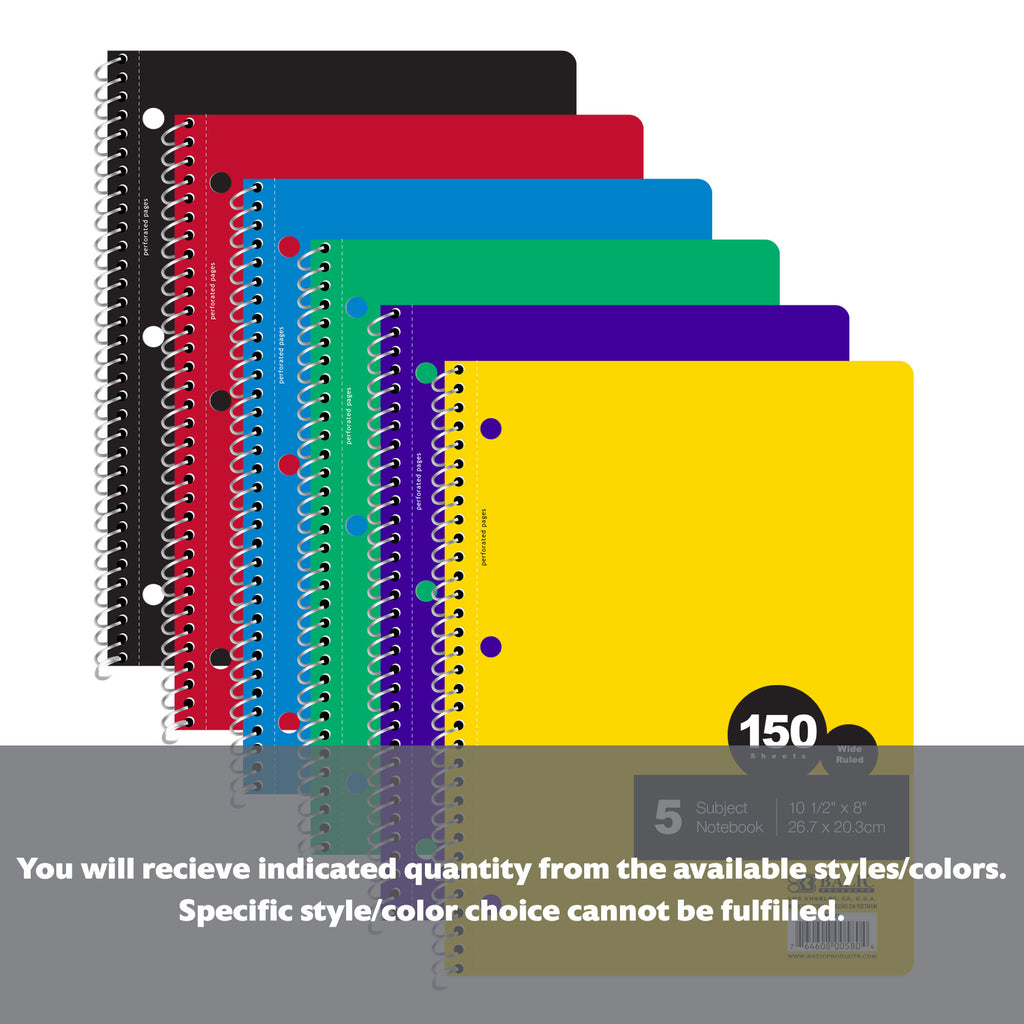 W/R 150 Ct. 5-Subject Spiral Notebook