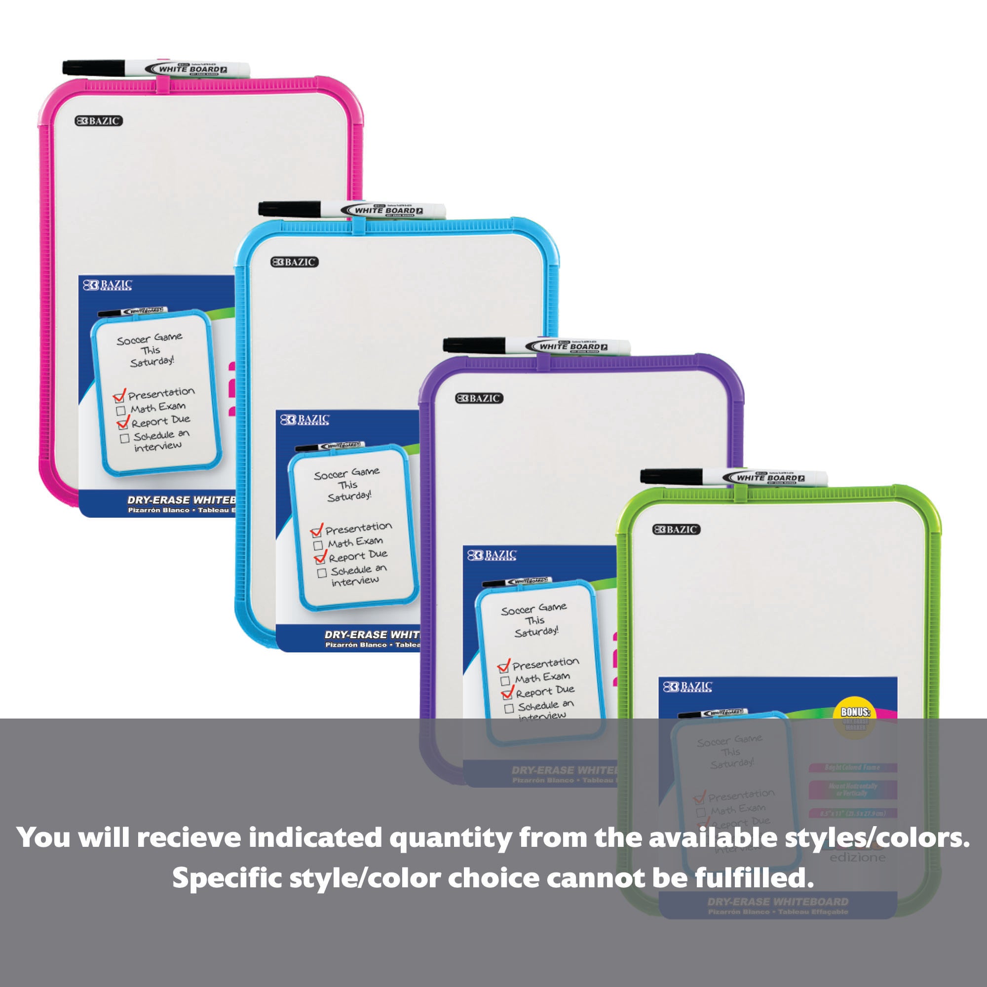 Asstd Color 8.5" X 11" Dry Erase Board w/ Marker