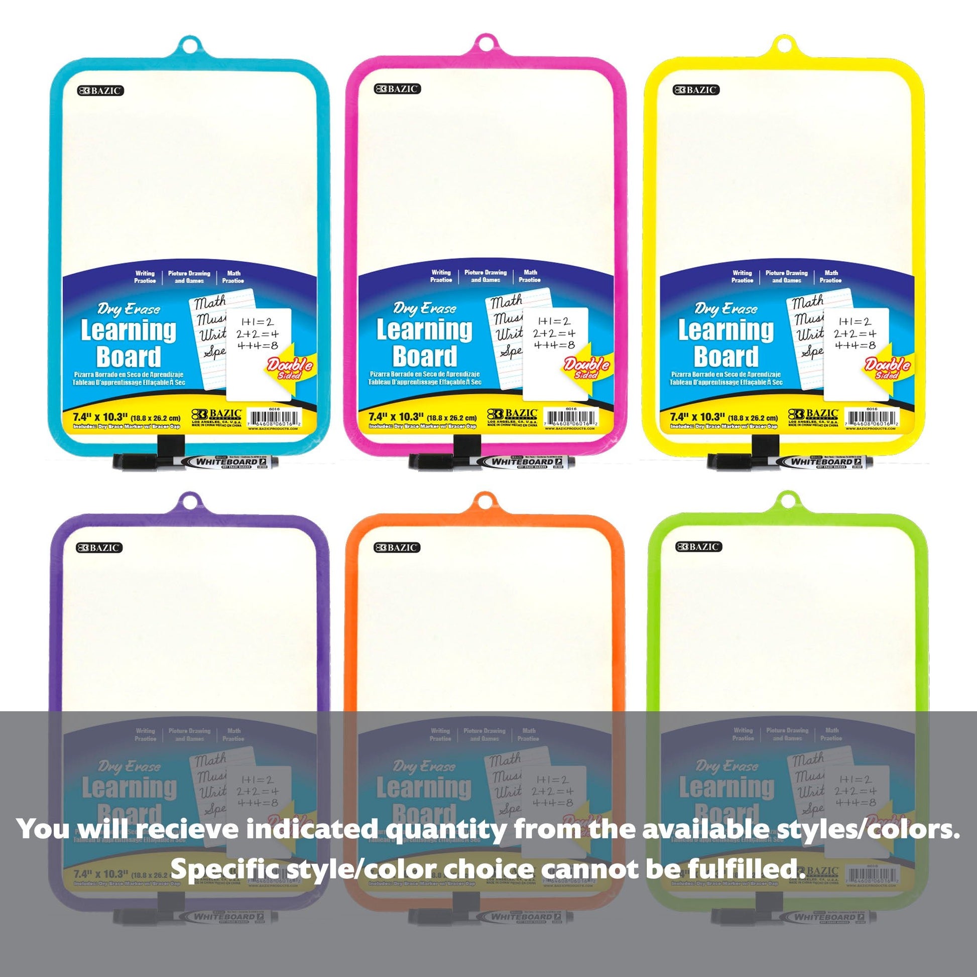 7.4" X 10.3" Double Sided Dry Erase Learning Board w/ Marker