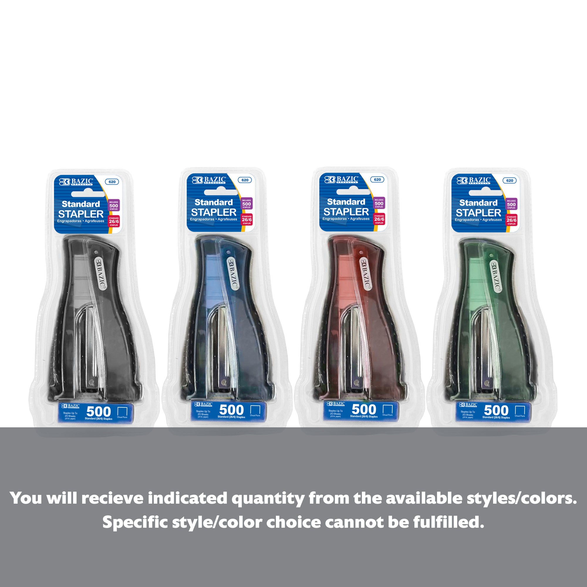 Compact Stand-Up Standard (26/6) Stapler w/ 500 Ct. Staples - BZBox