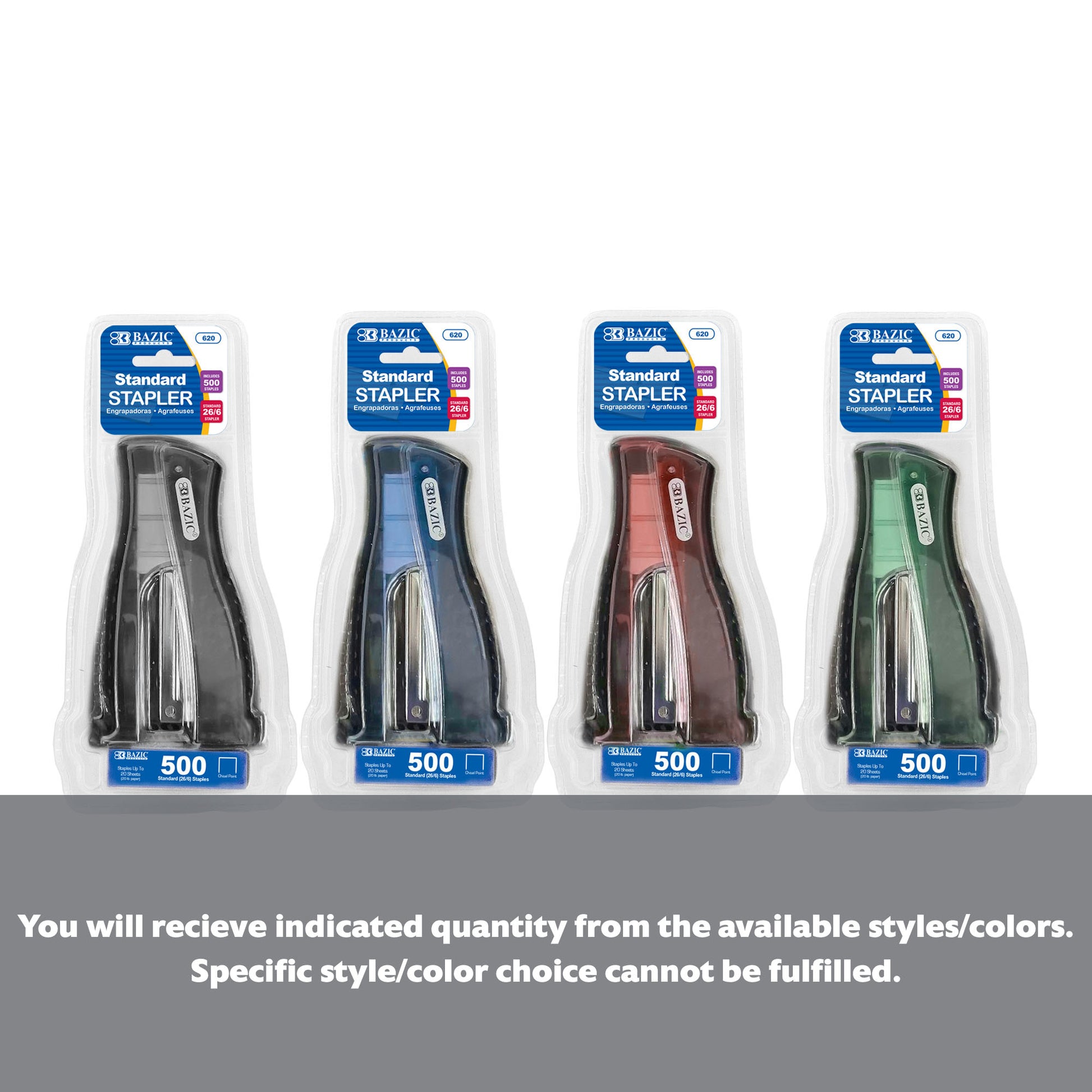 Compact Stand-Up Standard (26/6) Stapler w/ 500 Ct. Staples - BZBox
