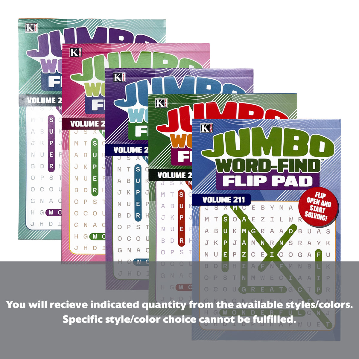 BAZIC KAPPA Jumbo Word Find Pad BYOB digest size with colorful pages and large word search puzzles for fun and learning.