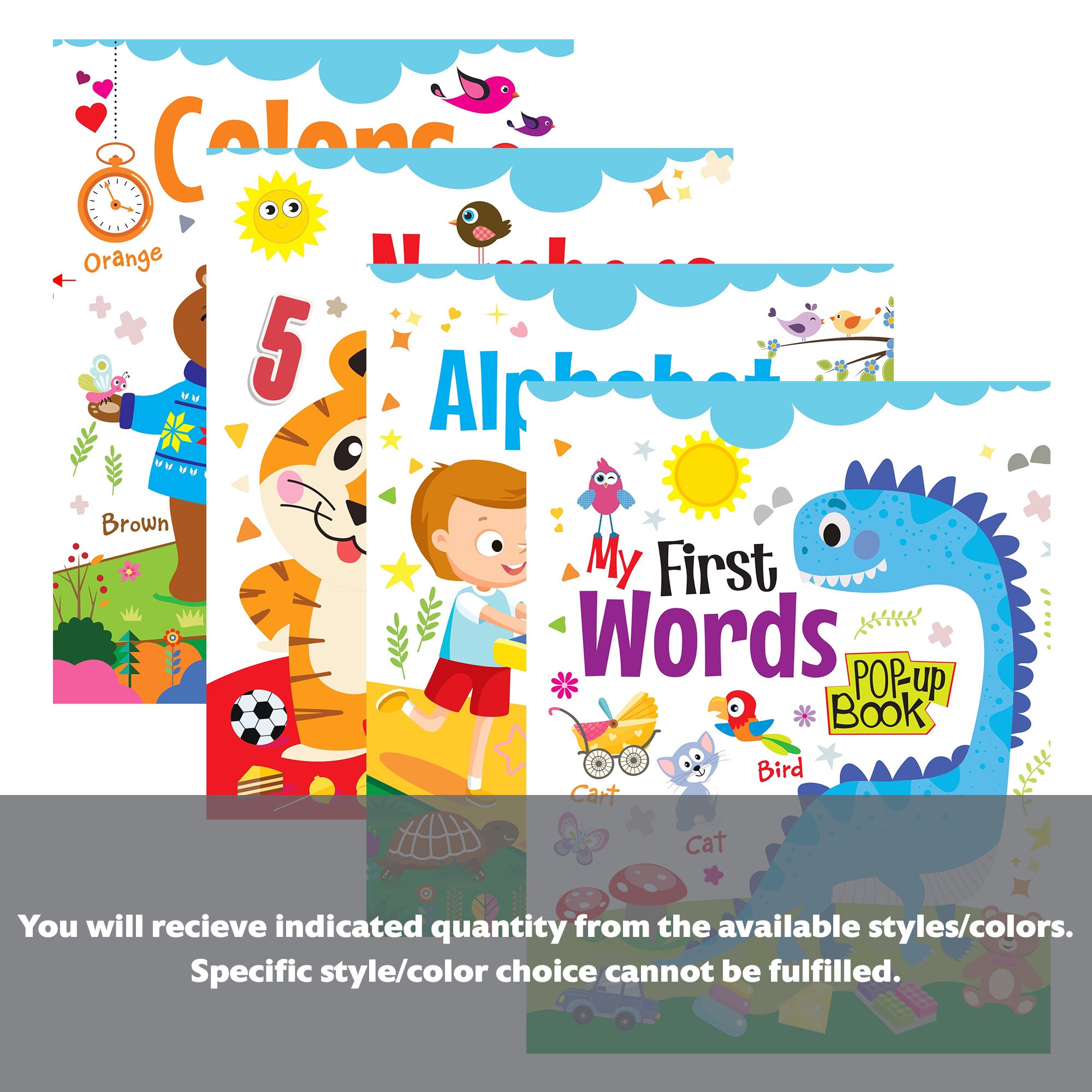 Set of four BAZIC BYOB pop-up activities including colorful game and activity pieces for kids.