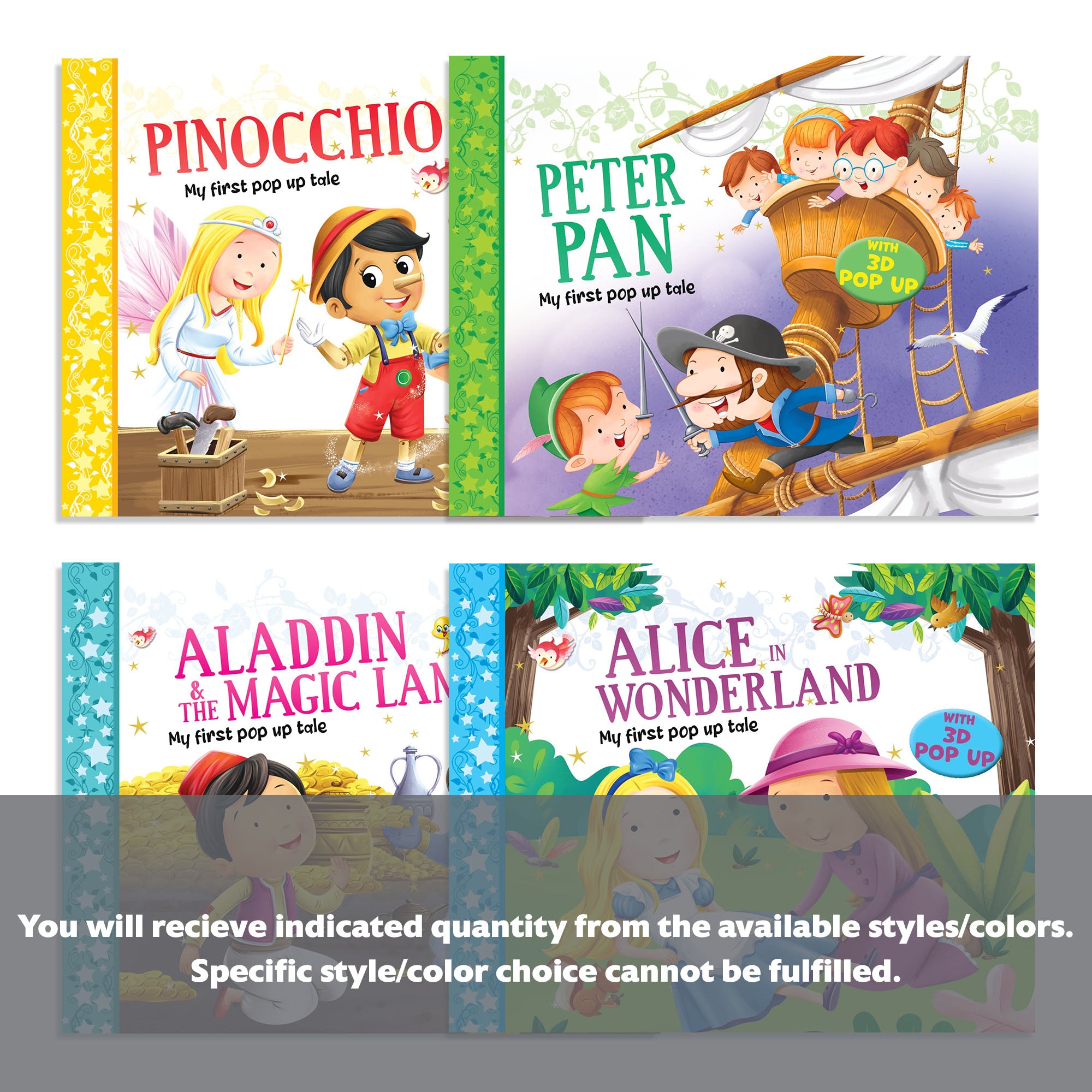 Set of four BYOB Pop Up Fairy Tales by BAZIC featuring colorful, whimsical fairy tale characters in vibrant, detailed designs.