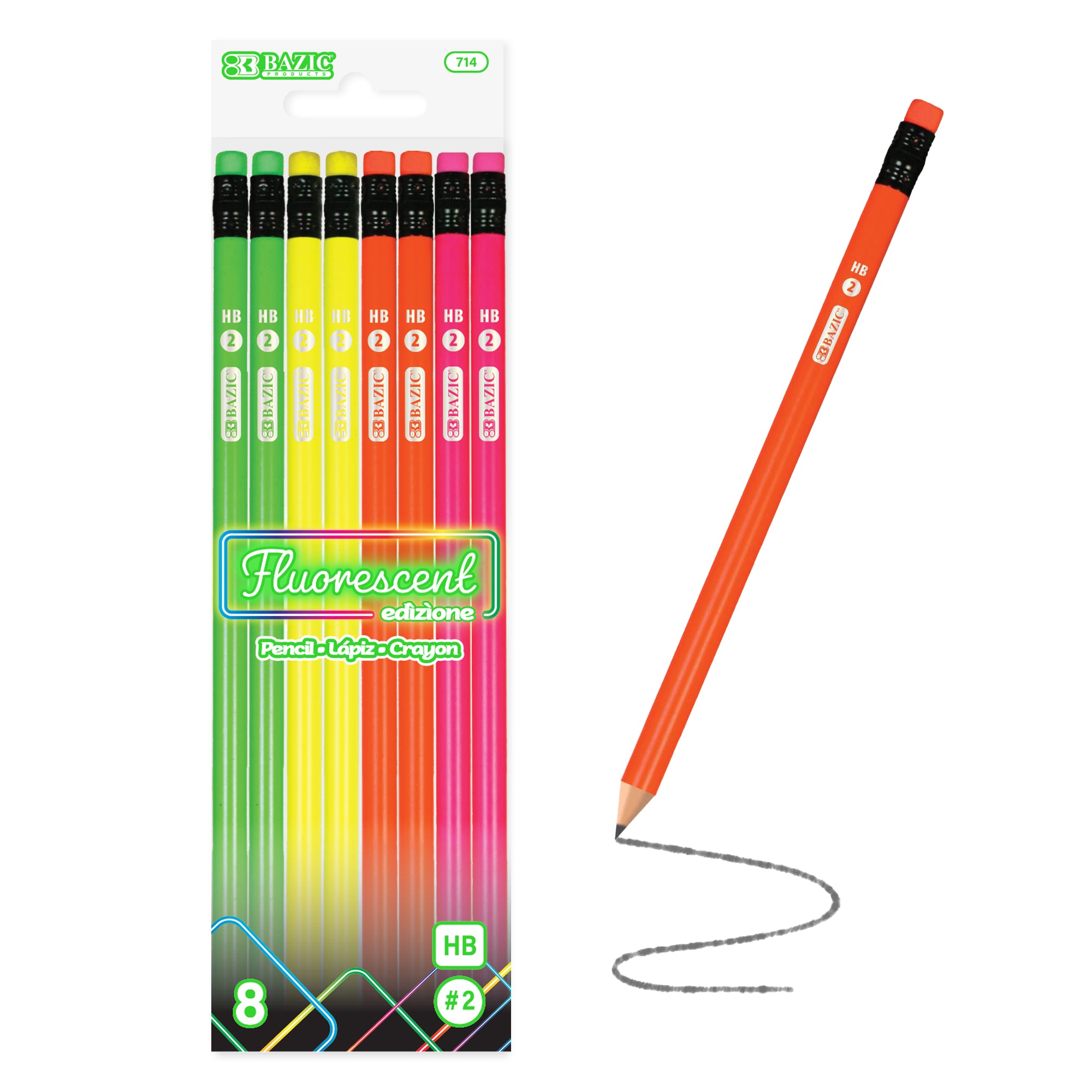 Fluorescent Pencil w/ Eraser (8/pack)
