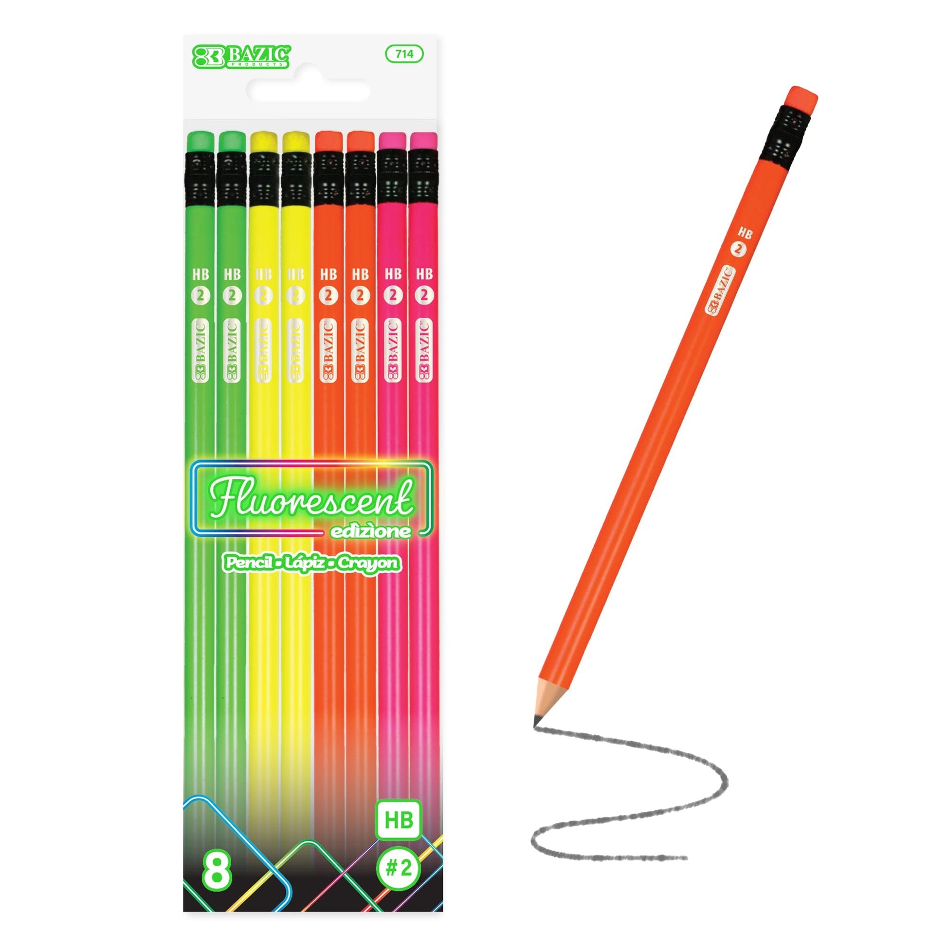 Fluorescent Pencil w/ Eraser (8/pack)