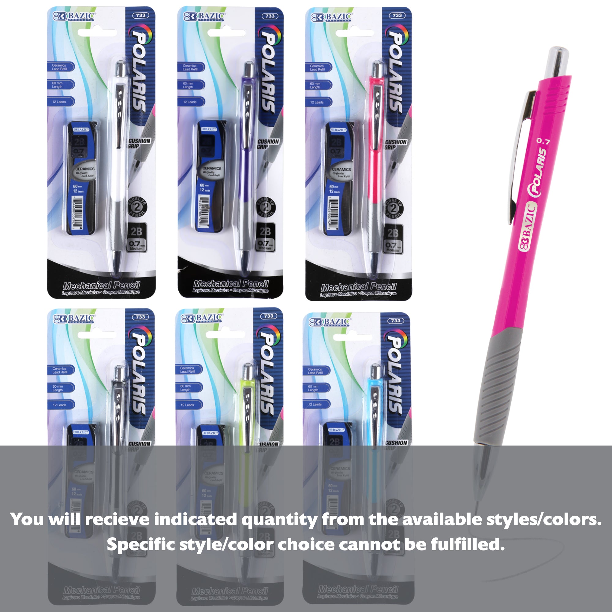 BAZIC Polaris 0.7mm mechanical pencil with ceramic high-quality lead, featuring a sleek design for precise writing and drawing.