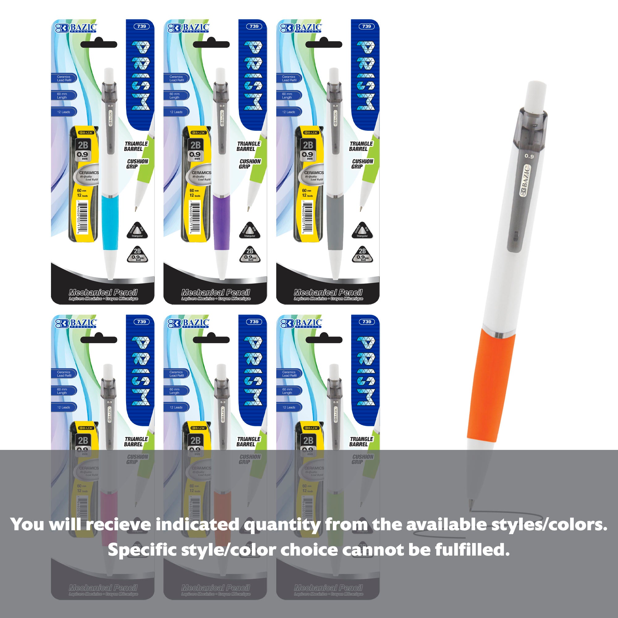 BAZIC Prism 0.9 mm mechanical pencil with ceramic high-quality lead, BYOB style, shown with lead refills.
