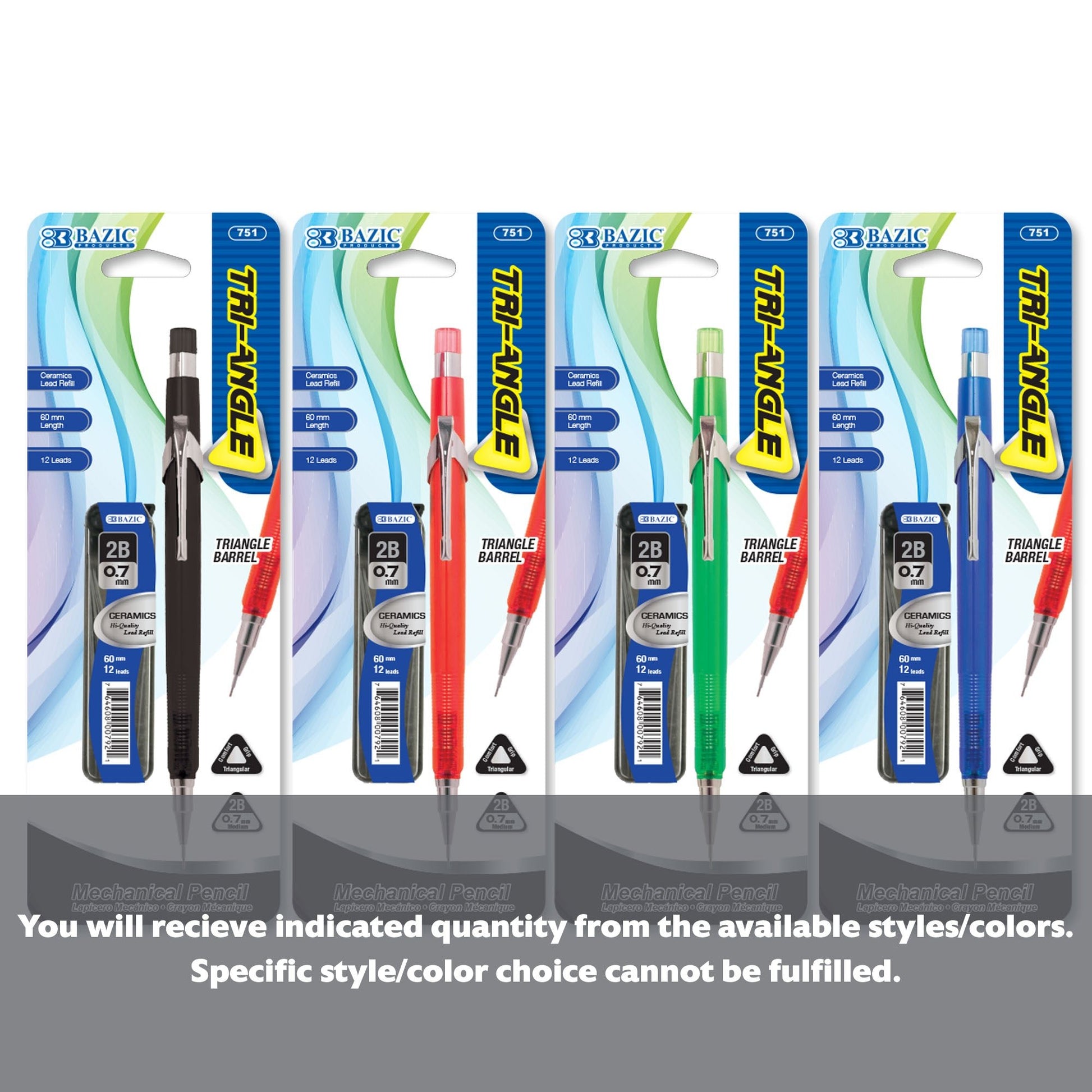 BAZIC Tri-Angle 0.7mm mechanical pencil with ceramic grip and high-quality lead, featuring a sleek design and ergonomic shape.