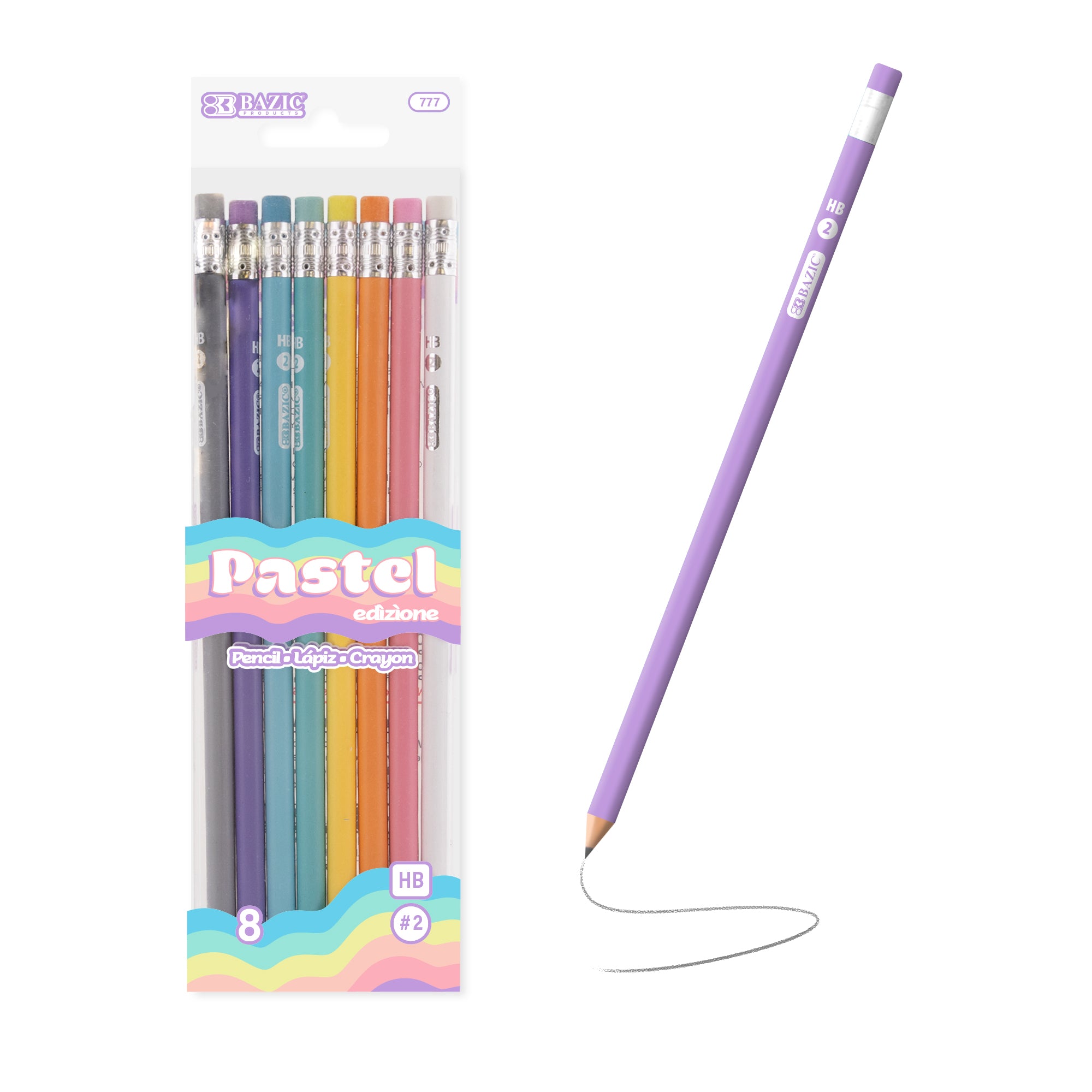 Set of 8 pastel wood pencils with erasers from BZBox, perfect for artistic projects and coloring.