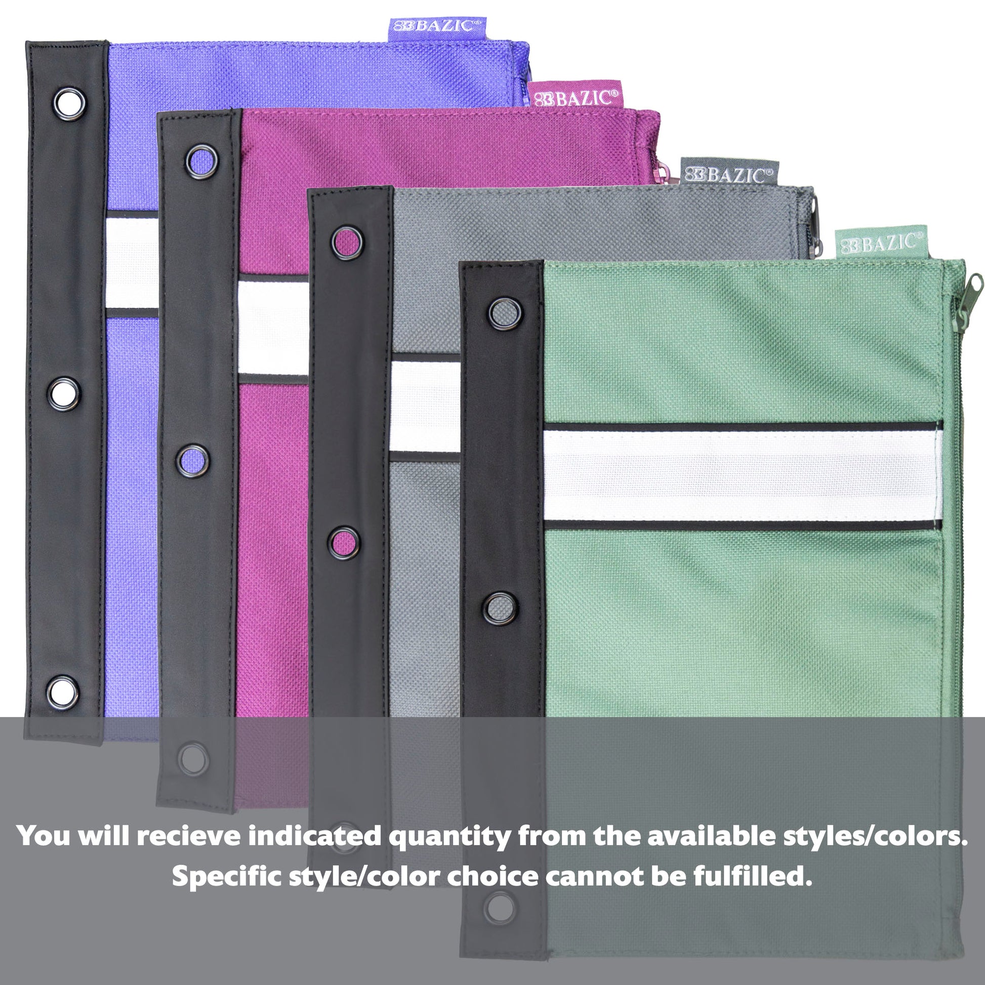 BAZIC Morandi Edition 3-Ring Pencil Pouch with BYOB design, featuring a soft fabric exterior and three compartments for organization.