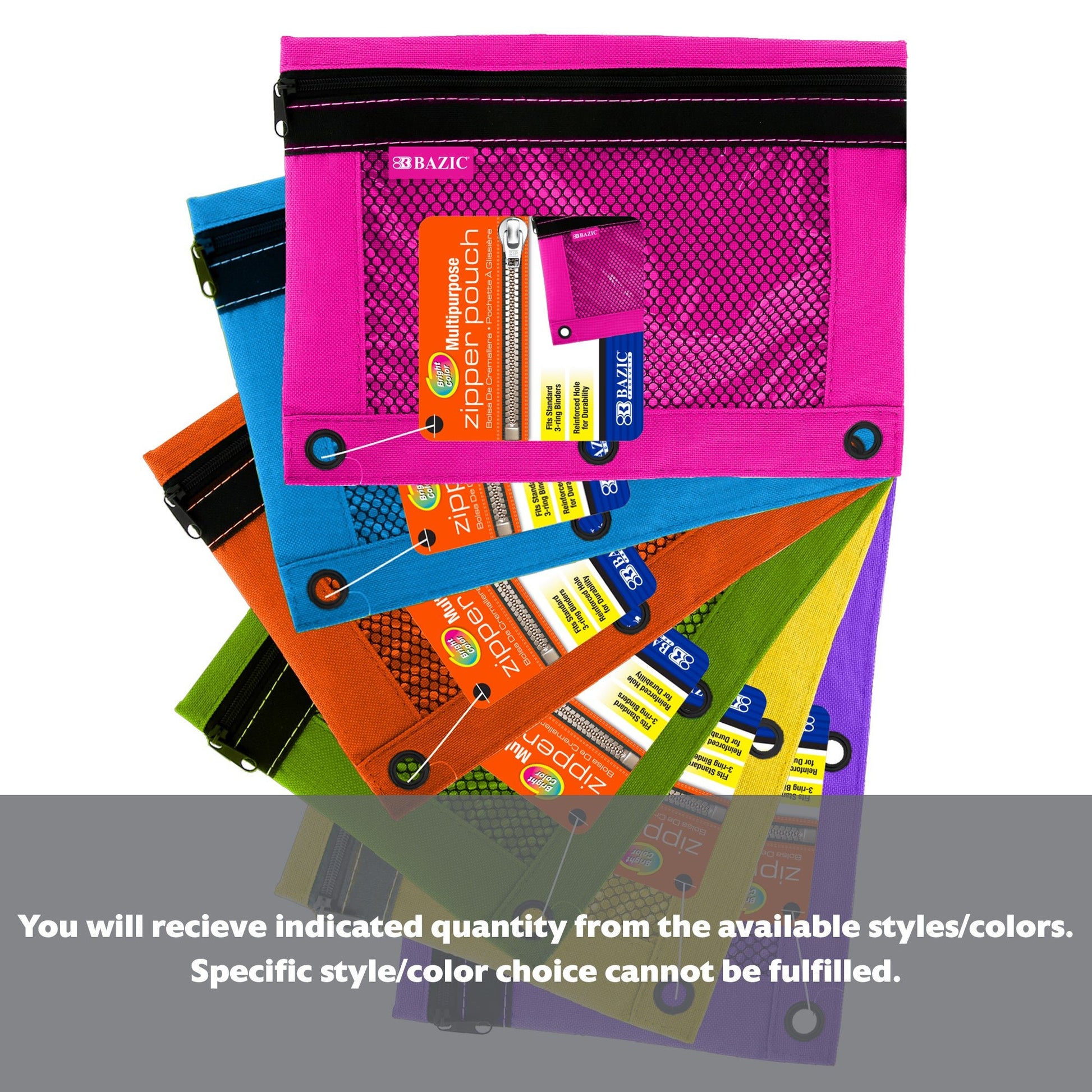 Bright Color 3-Ring Pencil Pouch w/ Mesh Window