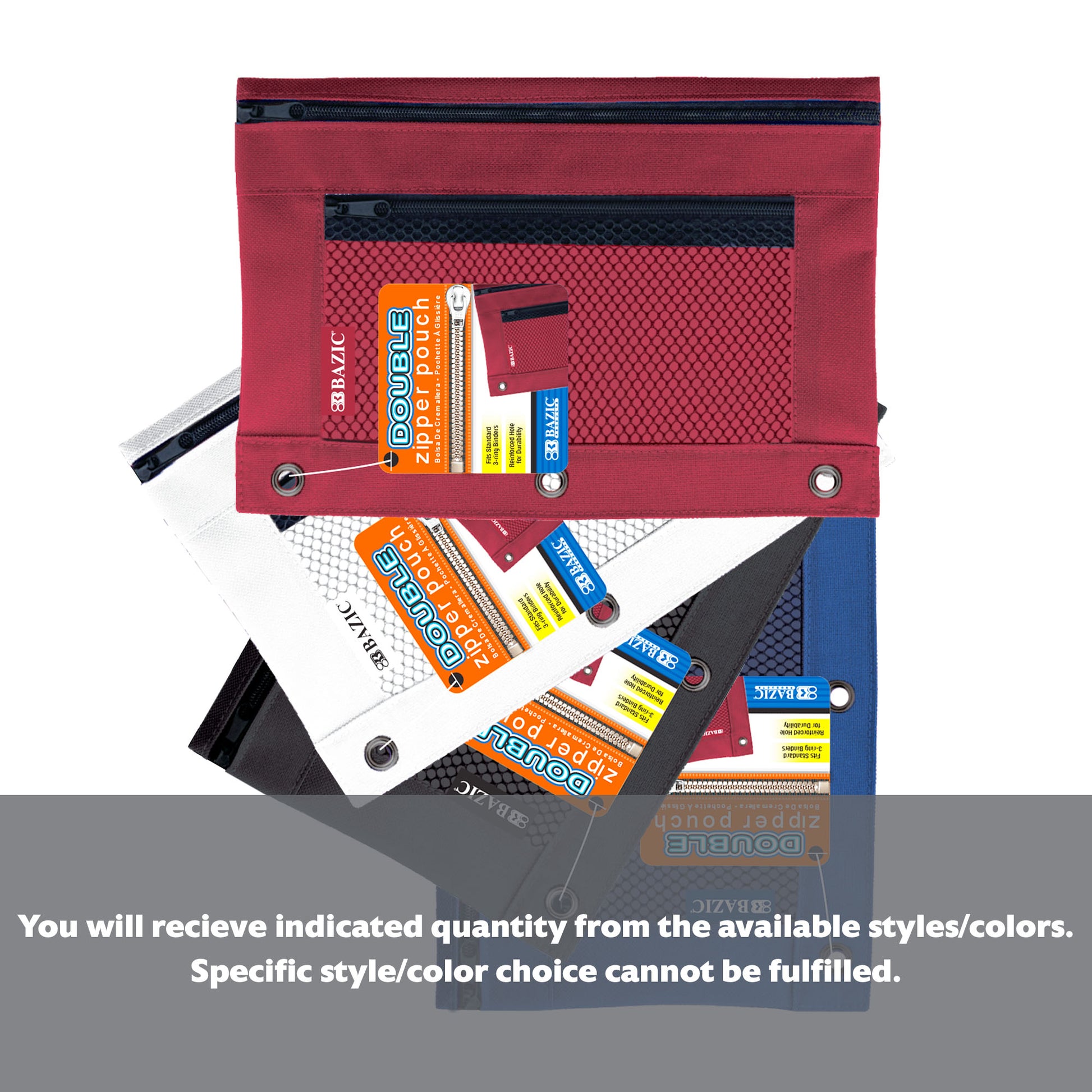 Double Zipper 3-Ring Pencil Pouch w/ Mesh Window