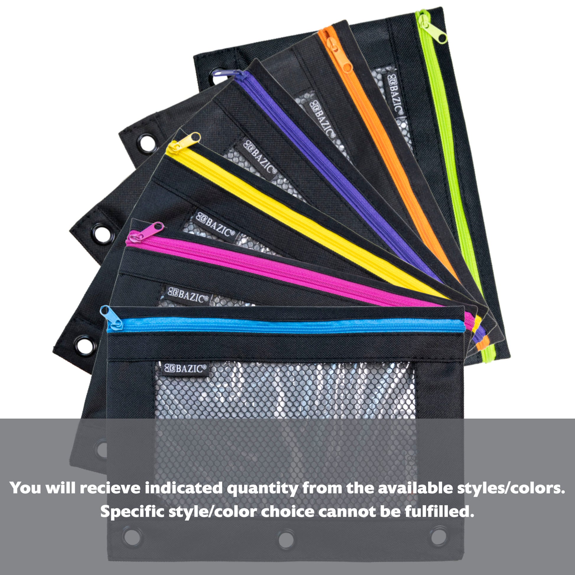 Bazicstore Noir Neon 3-ring pencil pouch with mesh window for easy access and organization of stationery items.