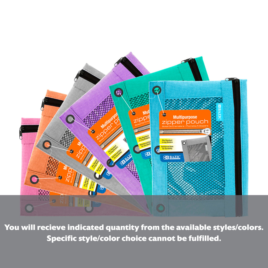 Retro Color 3-Ring Pencil Pouch w/ Mesh Window