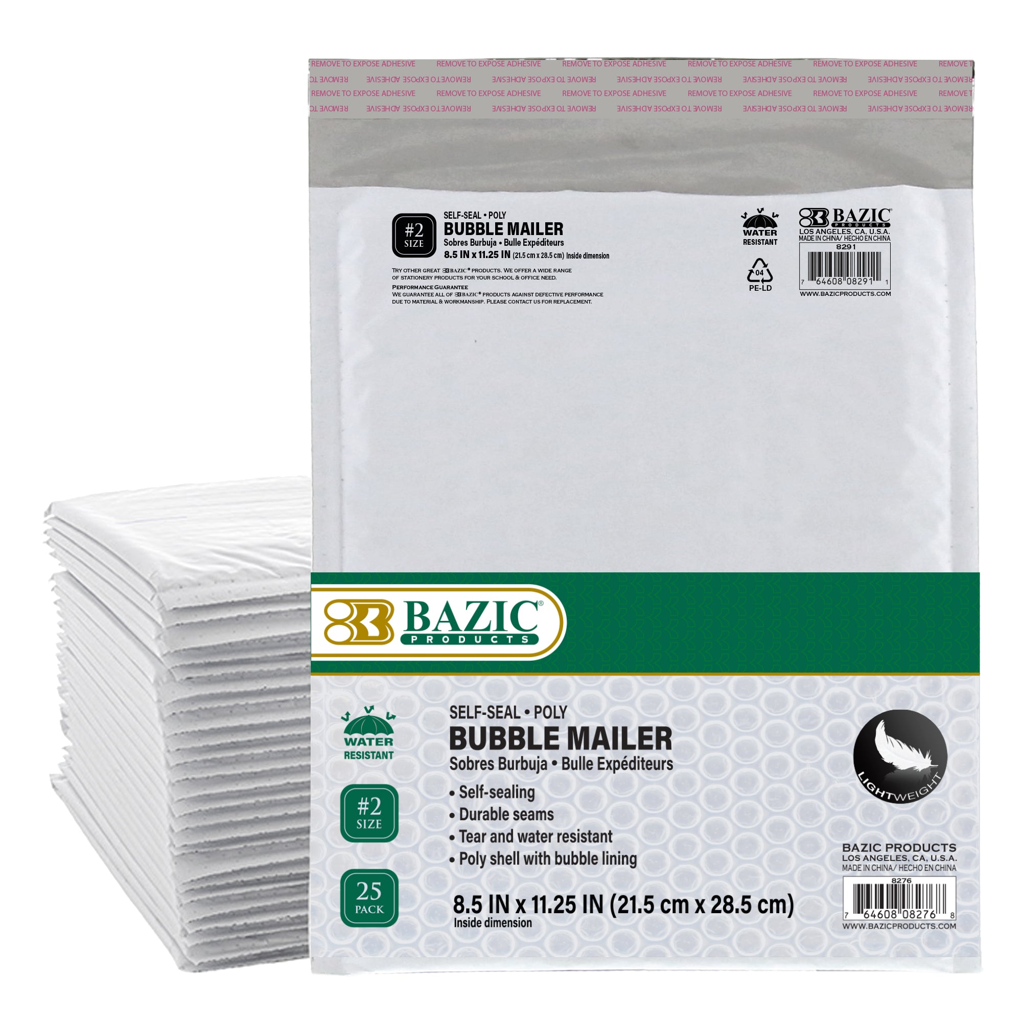Poly bubble mailer by Bazicstore, 8.5" x 11.25" size, #2 BYOB bubble mailer with padded protective interior, 25 pack.