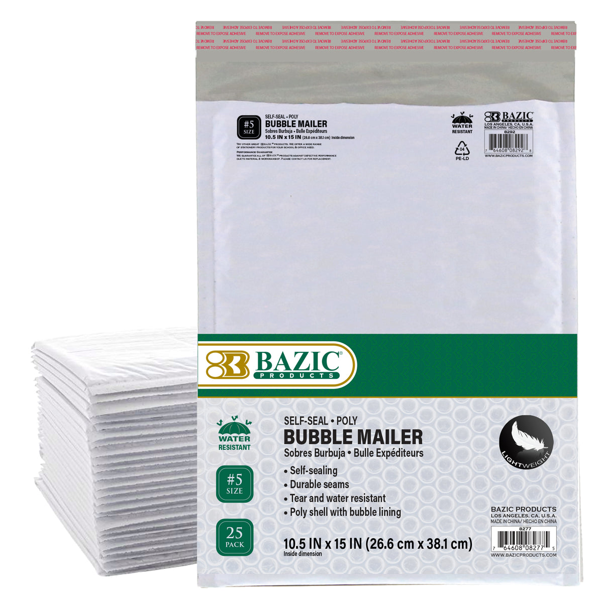 10.5 x 15-inch BYOB poly bubble mailer by Bazicstore, pack of 25, with bubble lining for secure shipping.
