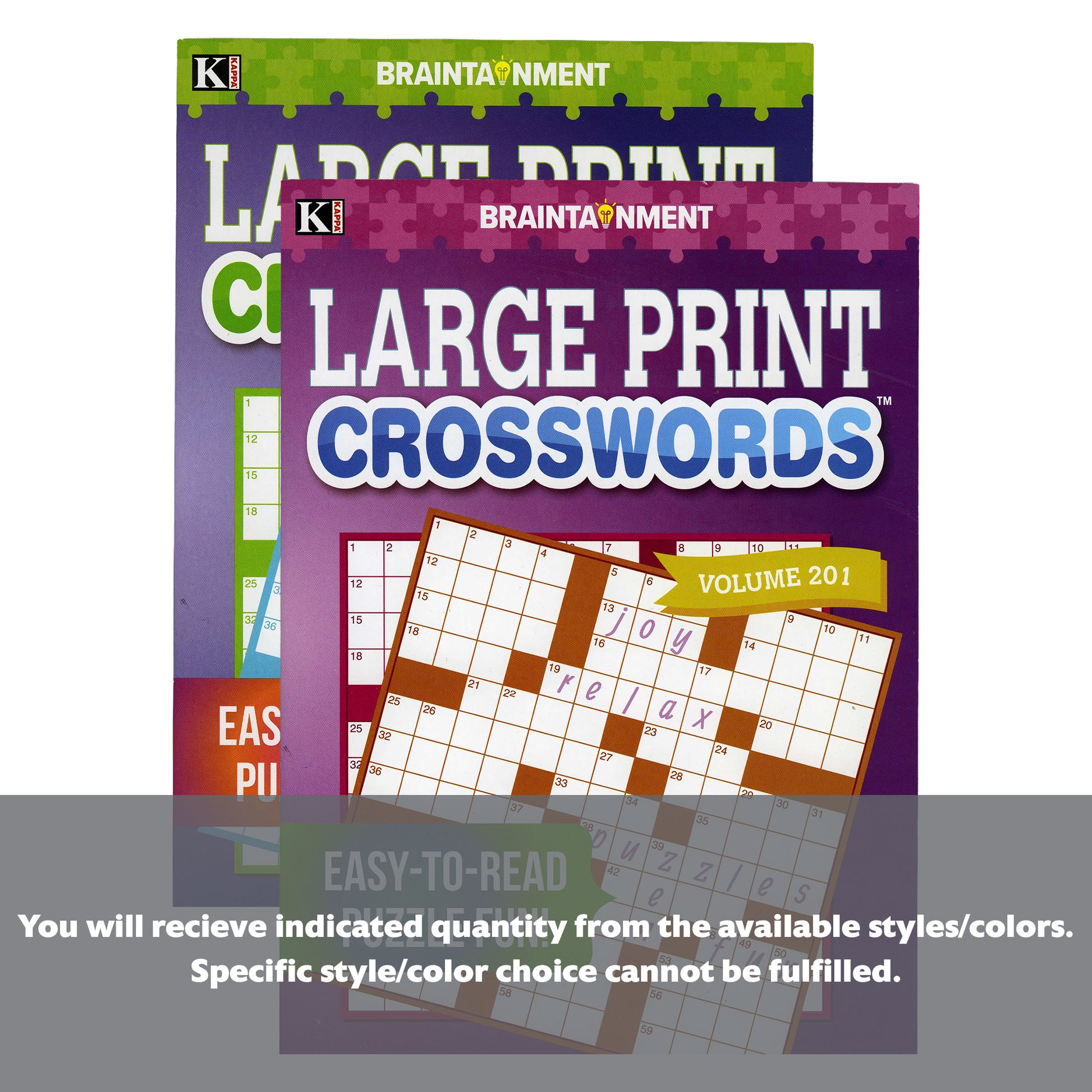 BAZIC KAPPA Large Print Crosswords BYOB set with printed crossword puzzle sheets on white paper.